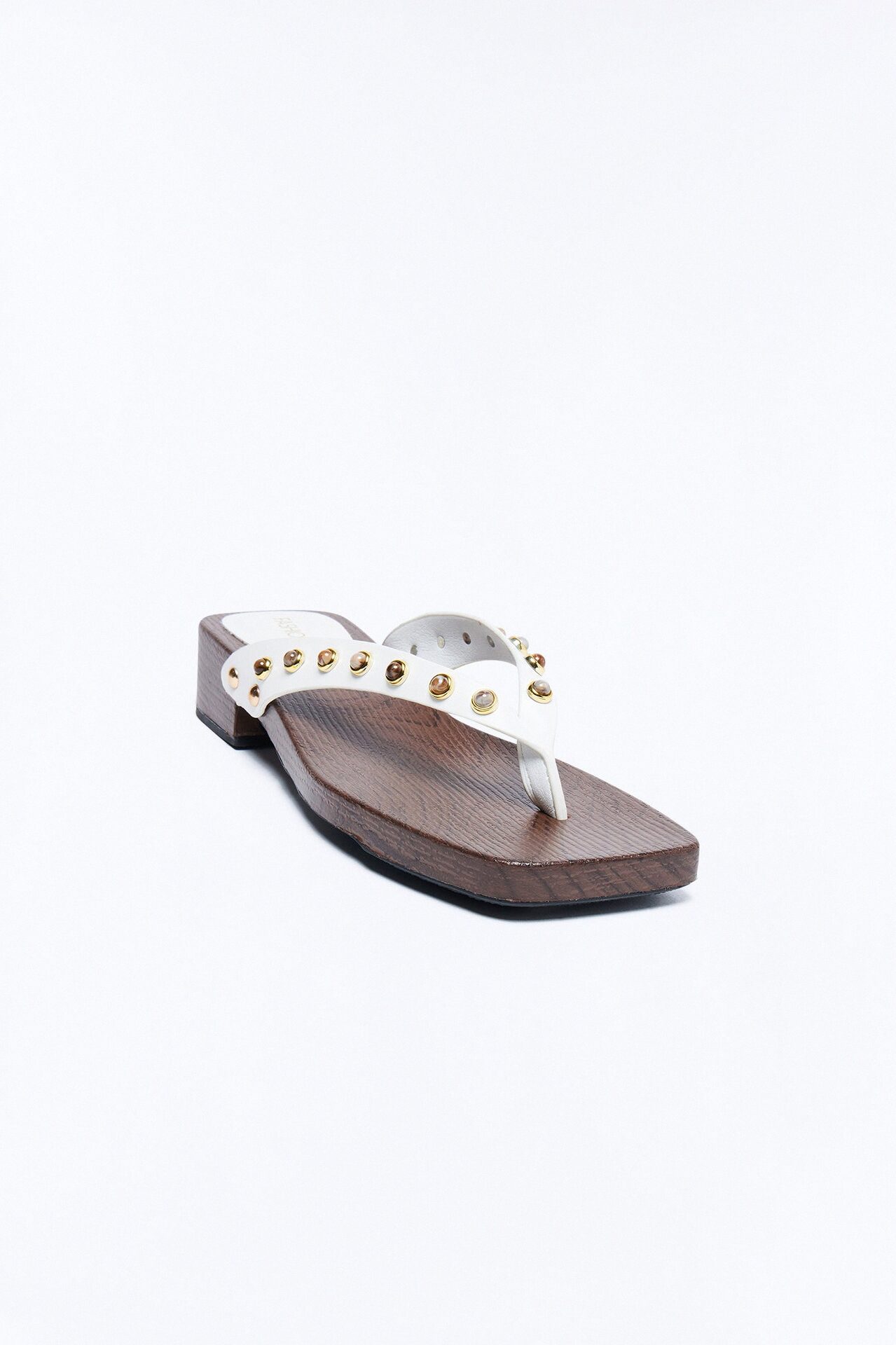 Olivie Studded Wood Flip Flops - White