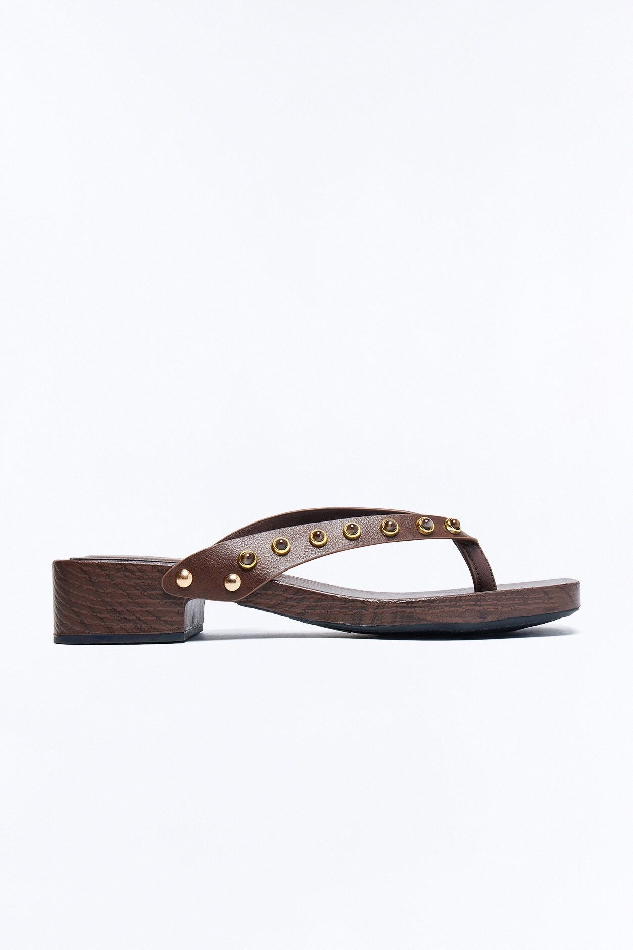 Olivie Studded Wood Flip Flops - Brown