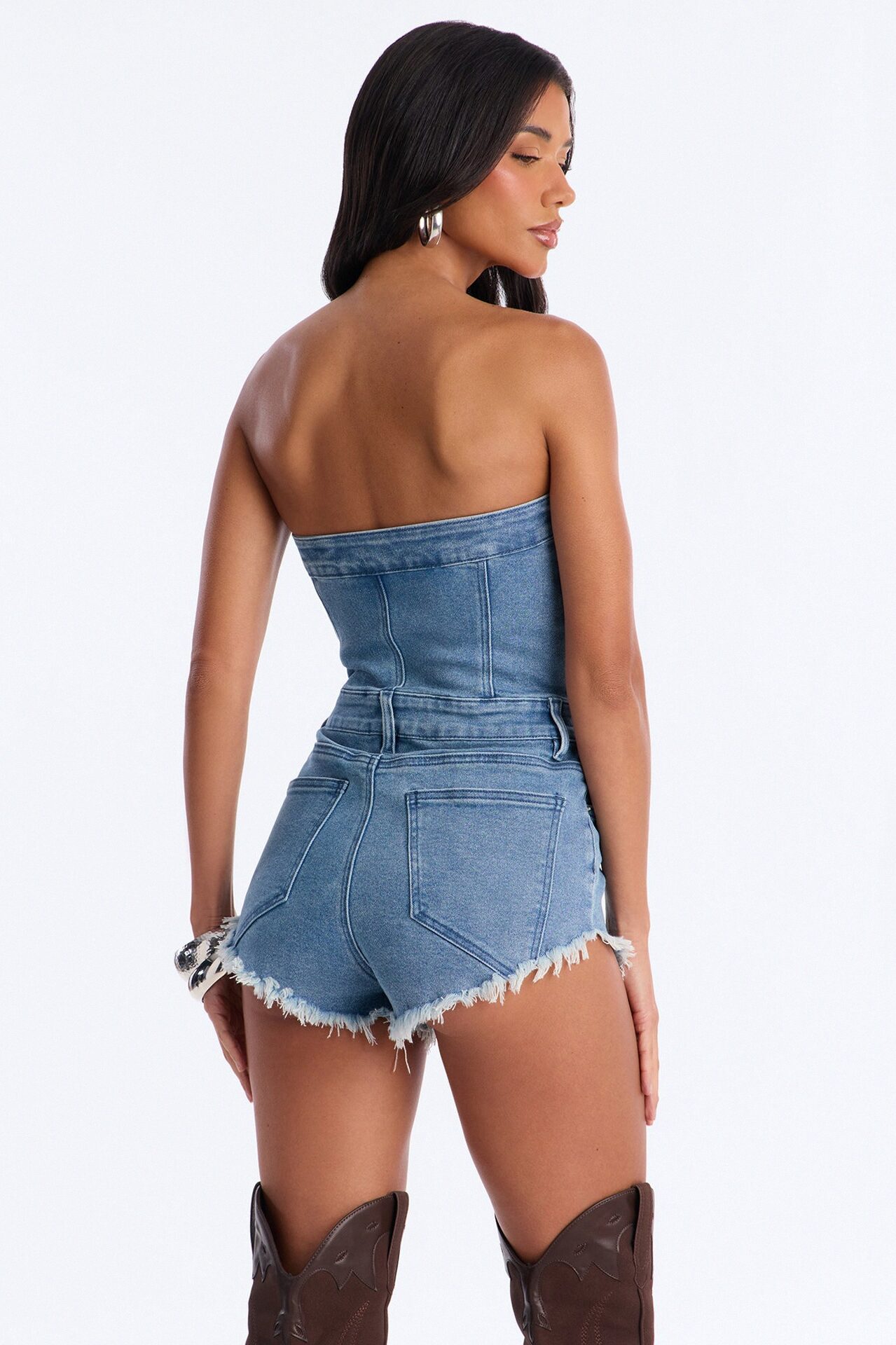 Jeni Strapless Denim Micro Short Romper - Light Wash