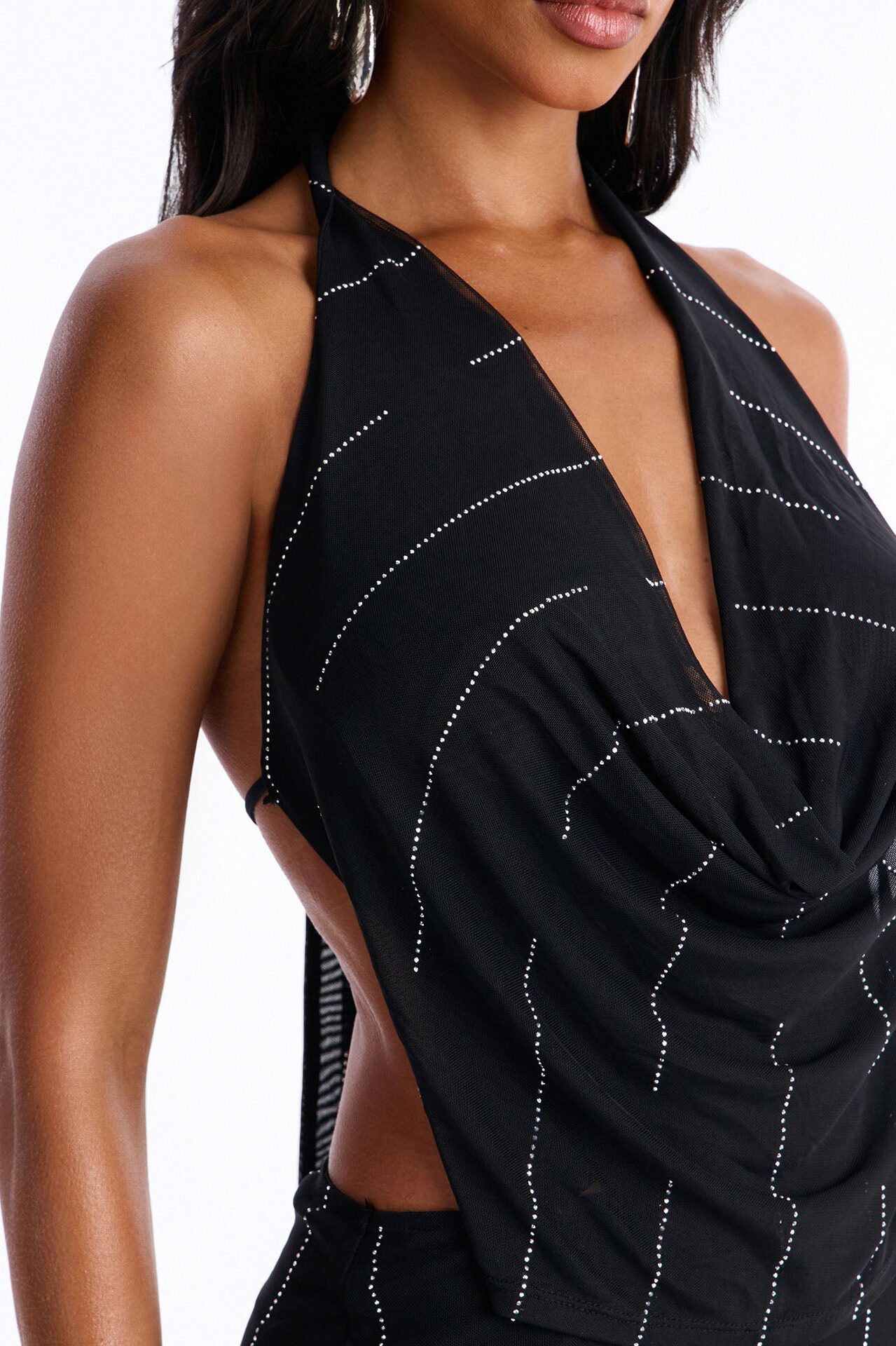 Main Character Embellished Mesh Micro Mini Dress - Black