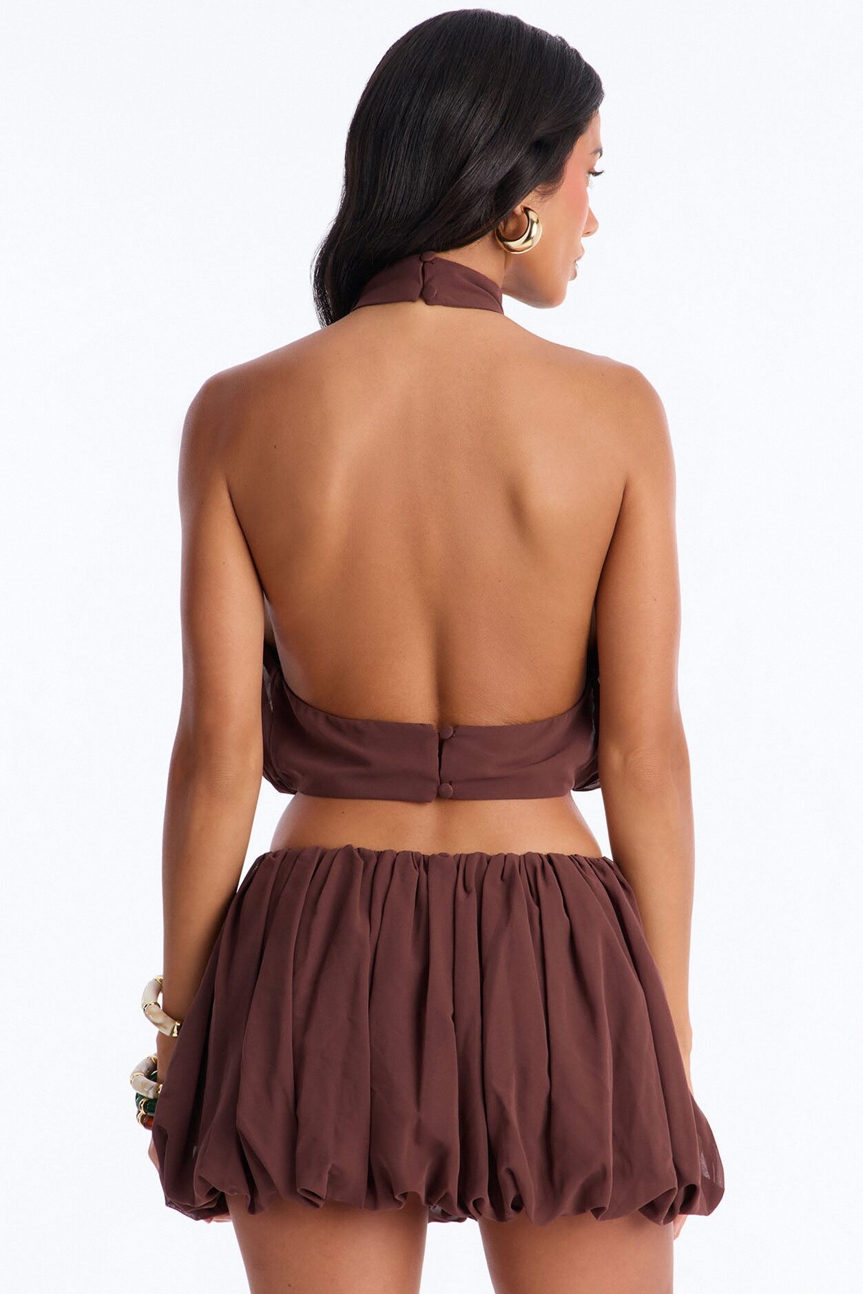 Alessia Halter Bubble Mini Skirt Set - Brown