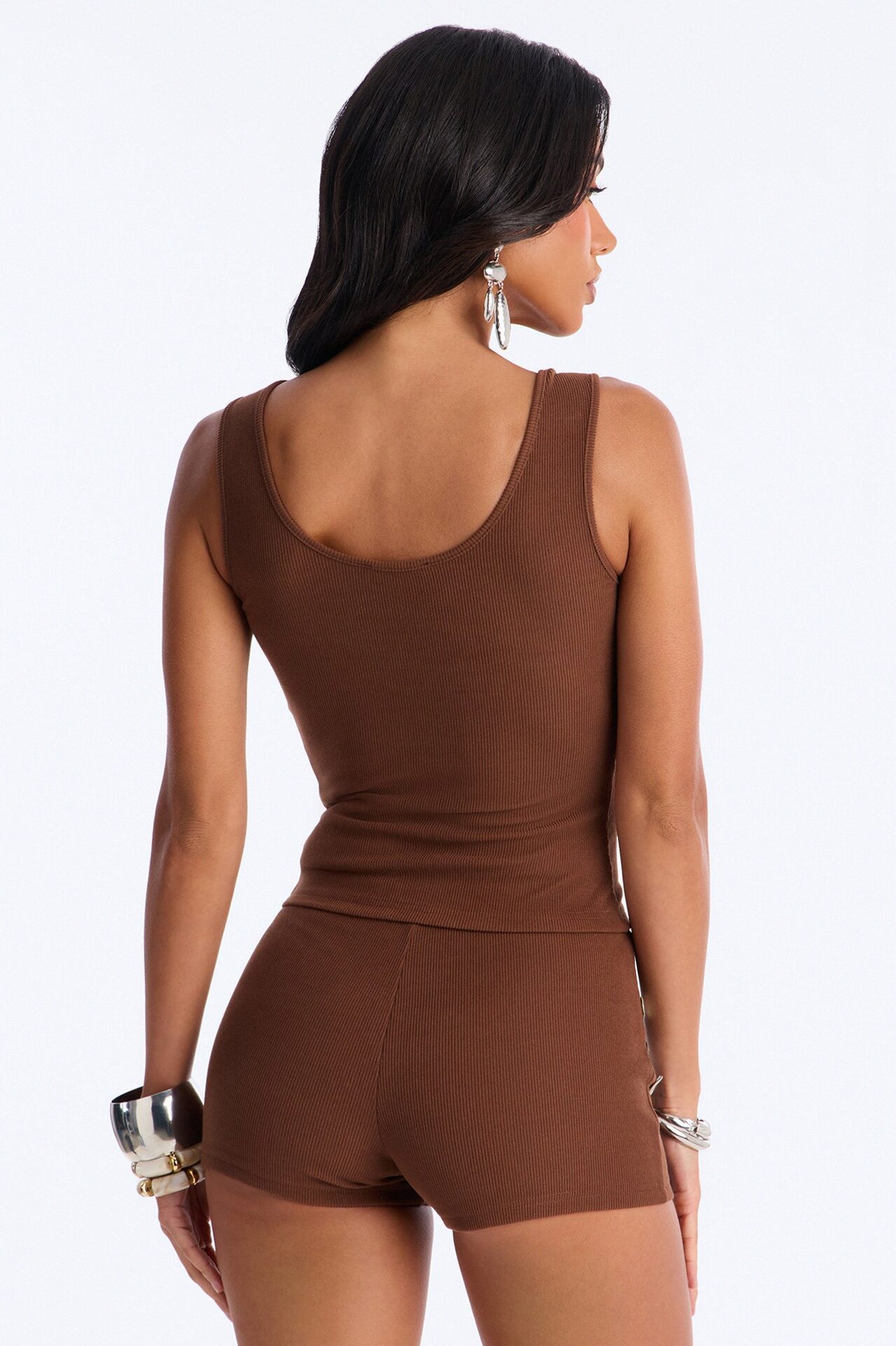 Jane Ribbed Micro Short Set - Brown