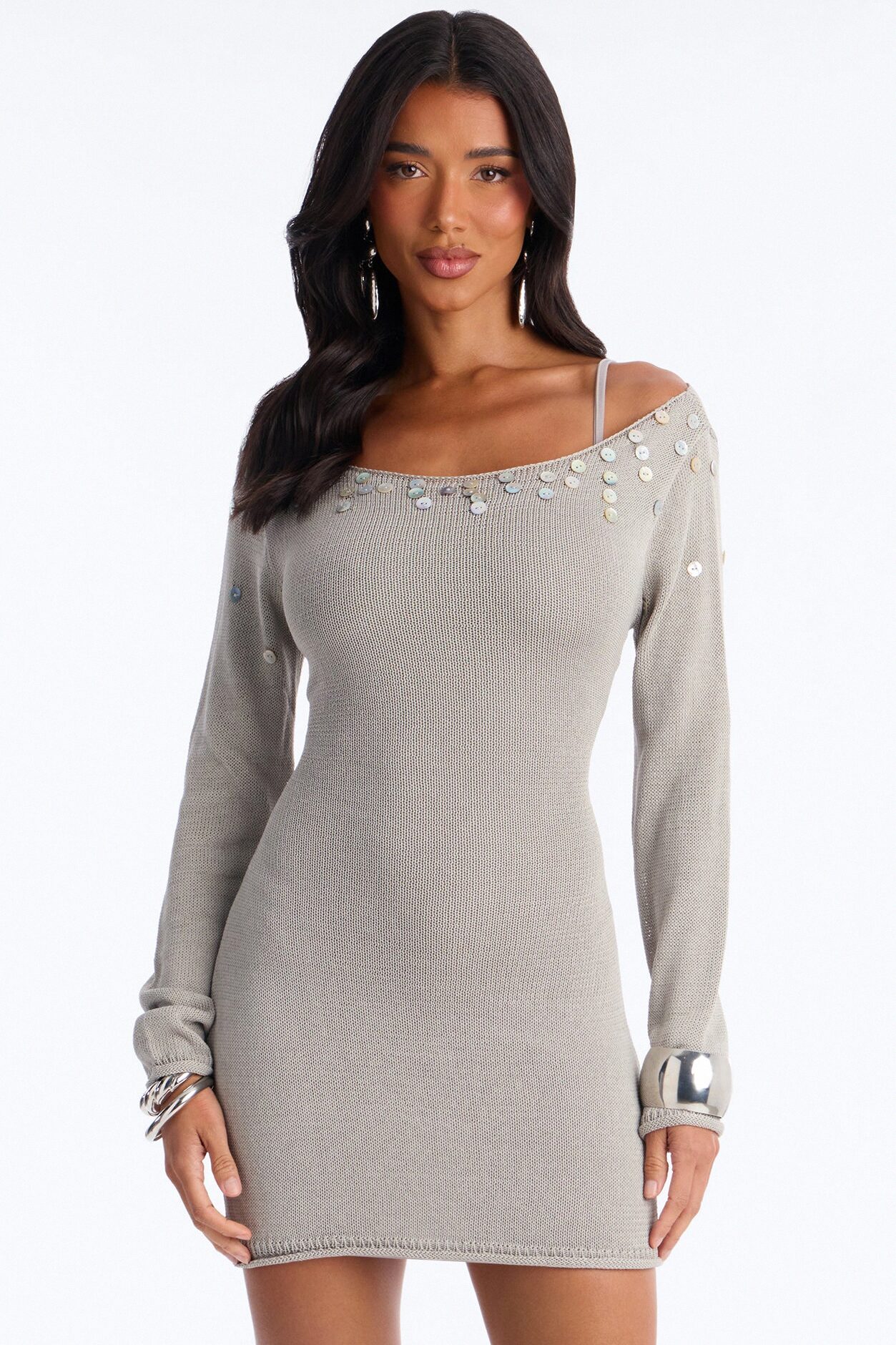Mara Long Sleeve Sweater Mini Dress - Grey