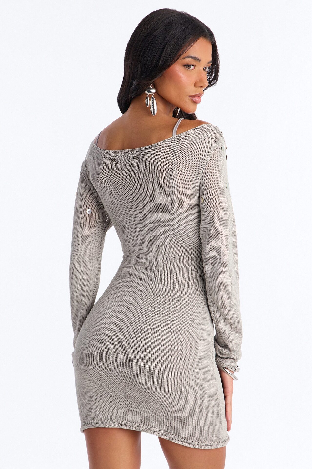 Mara Long Sleeve Sweater Mini Dress - Grey