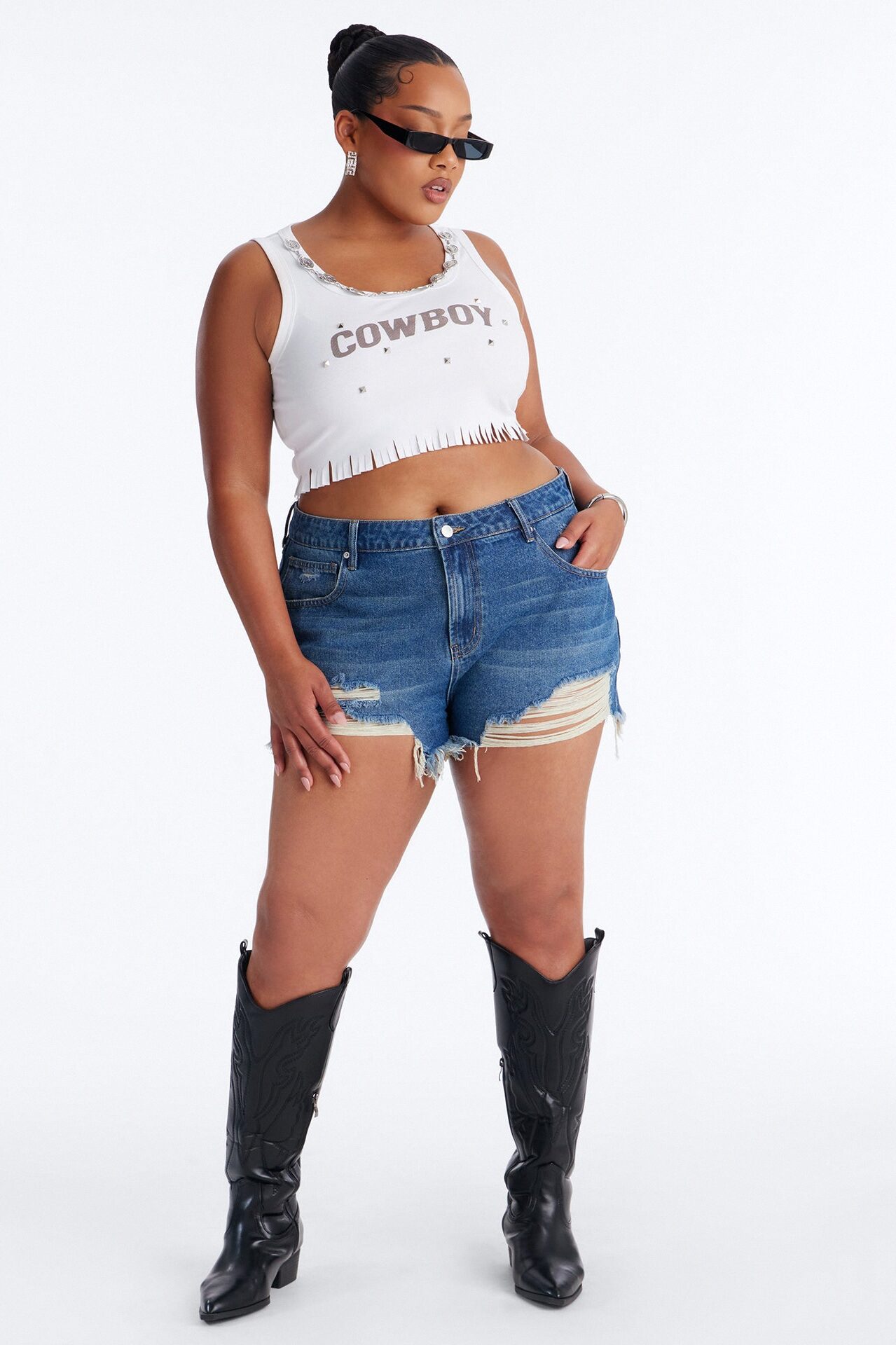 Summer Break Ripped Cut Off Denim Shorts - Dark Wash