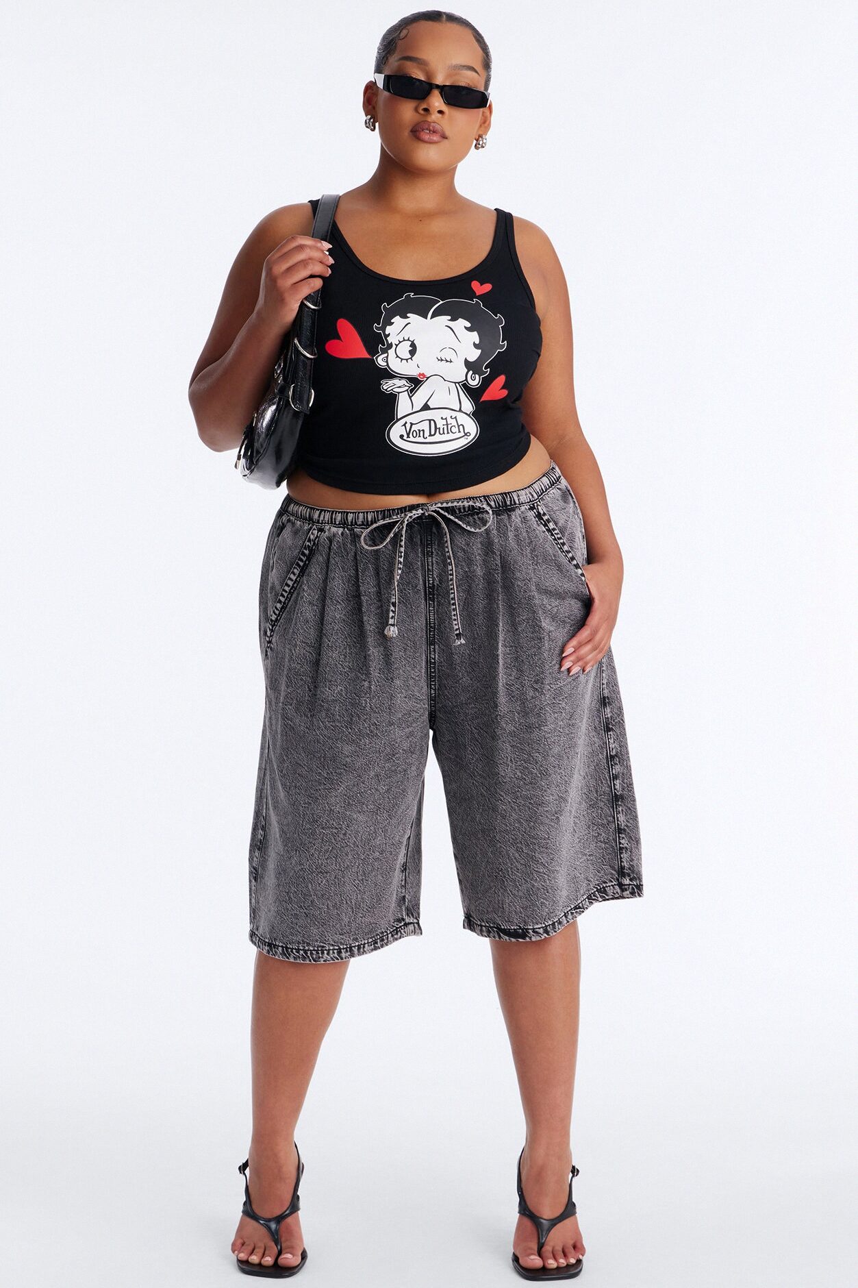 Baeside Tie Waist Denim Jorts - Black Wash