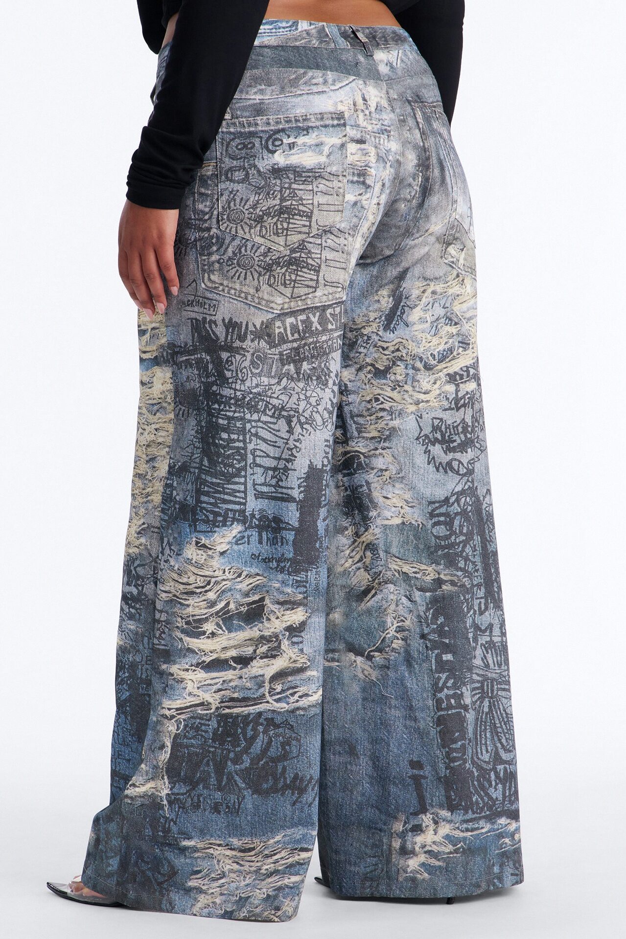 Rebel Rules Low Rise Distressed Denim Print Pant 33″ - Blue/combo