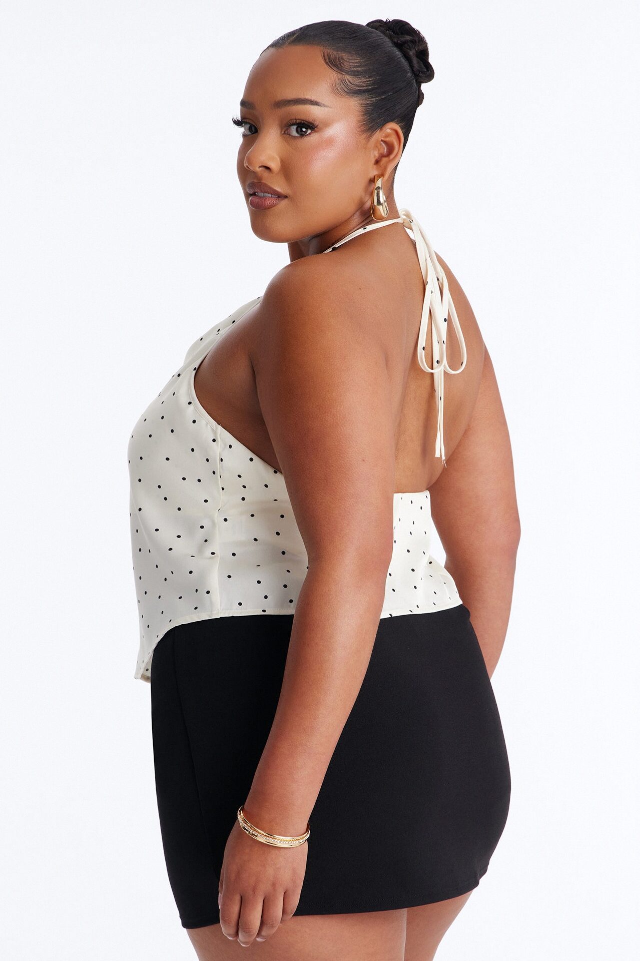 Flirty Plans Polka Dot Satin Halter Top - White/combo