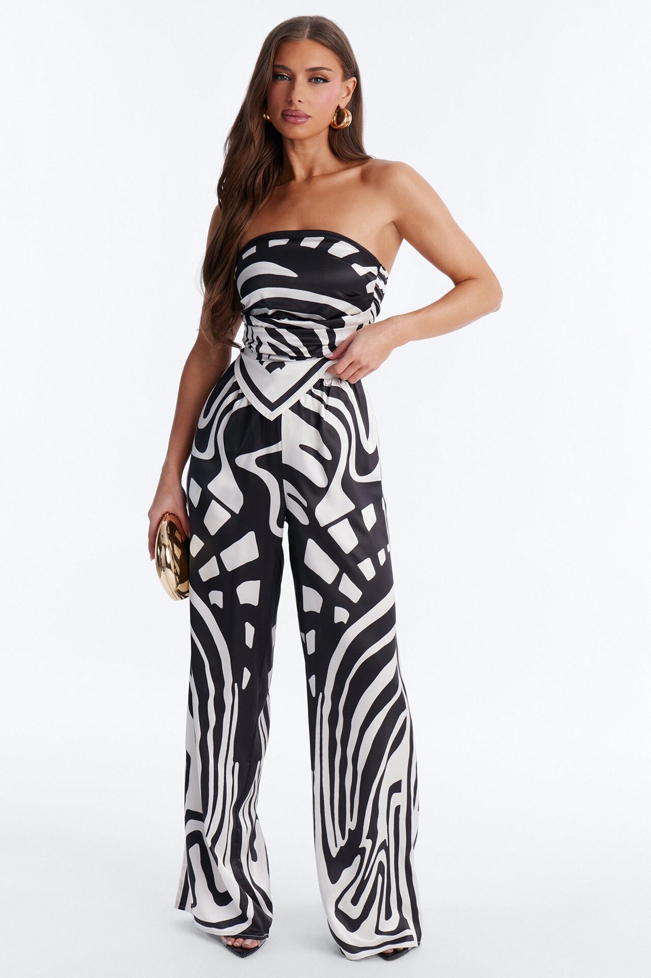 Noelle Zebra Print Satin Pant Set - Black/combo