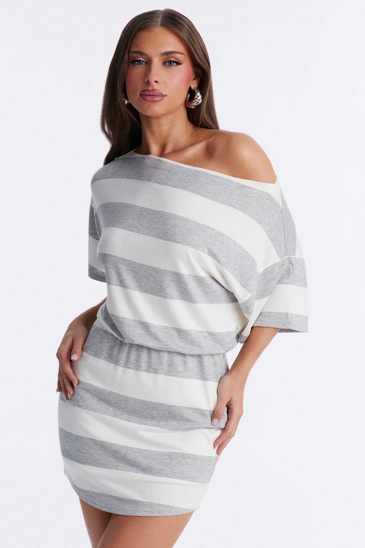 Sawyer Short Sleeve Striped Mini Dress - Grey/combo