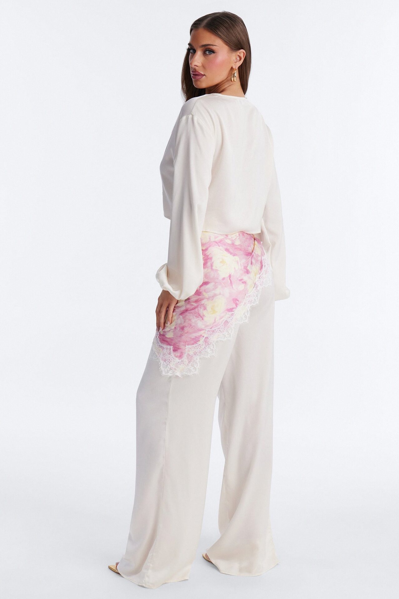 Emilia Satin Scarf Pant Set - Cream