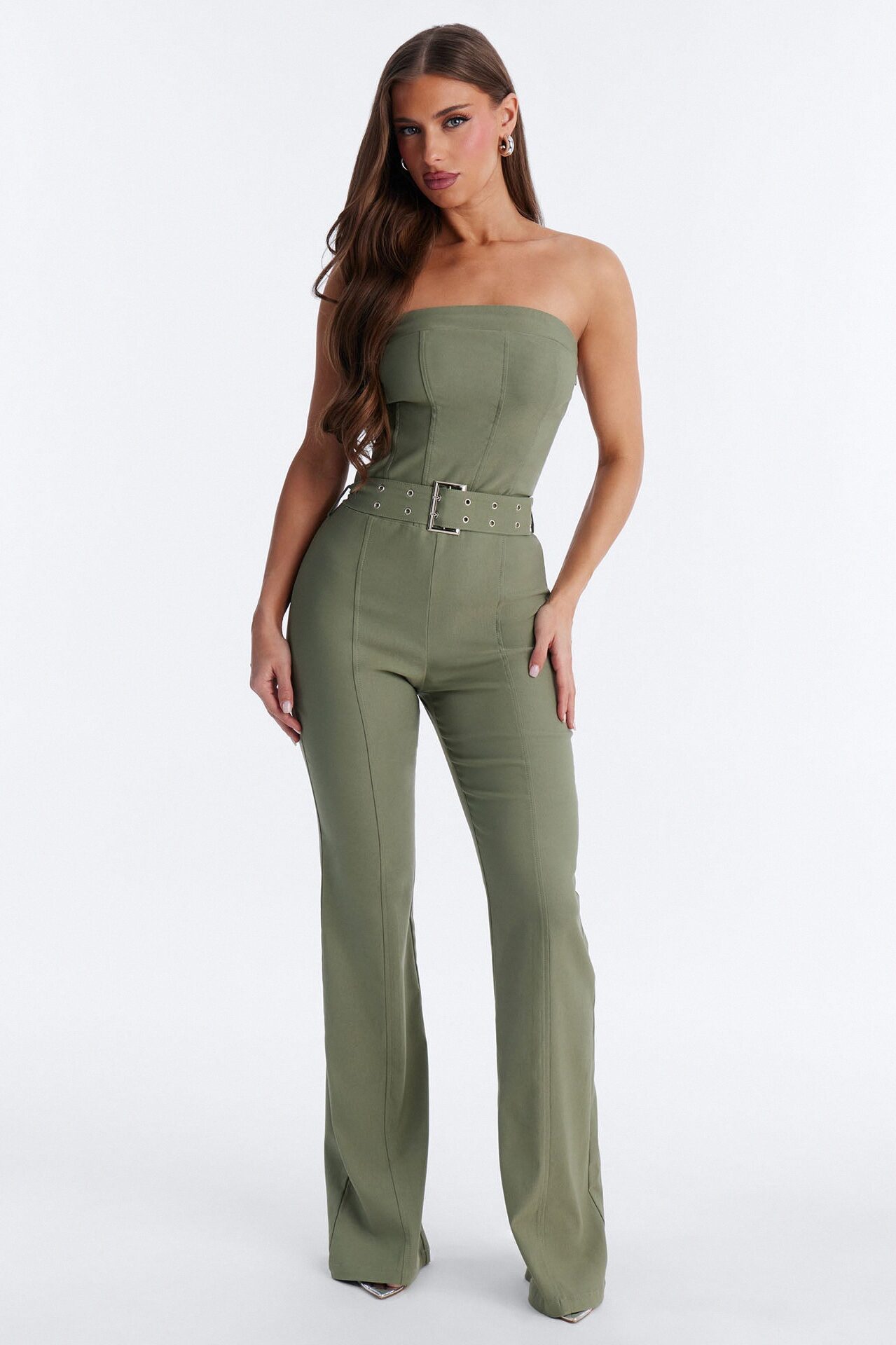 Uma Belted Flare Leg Jumpsuit - Green