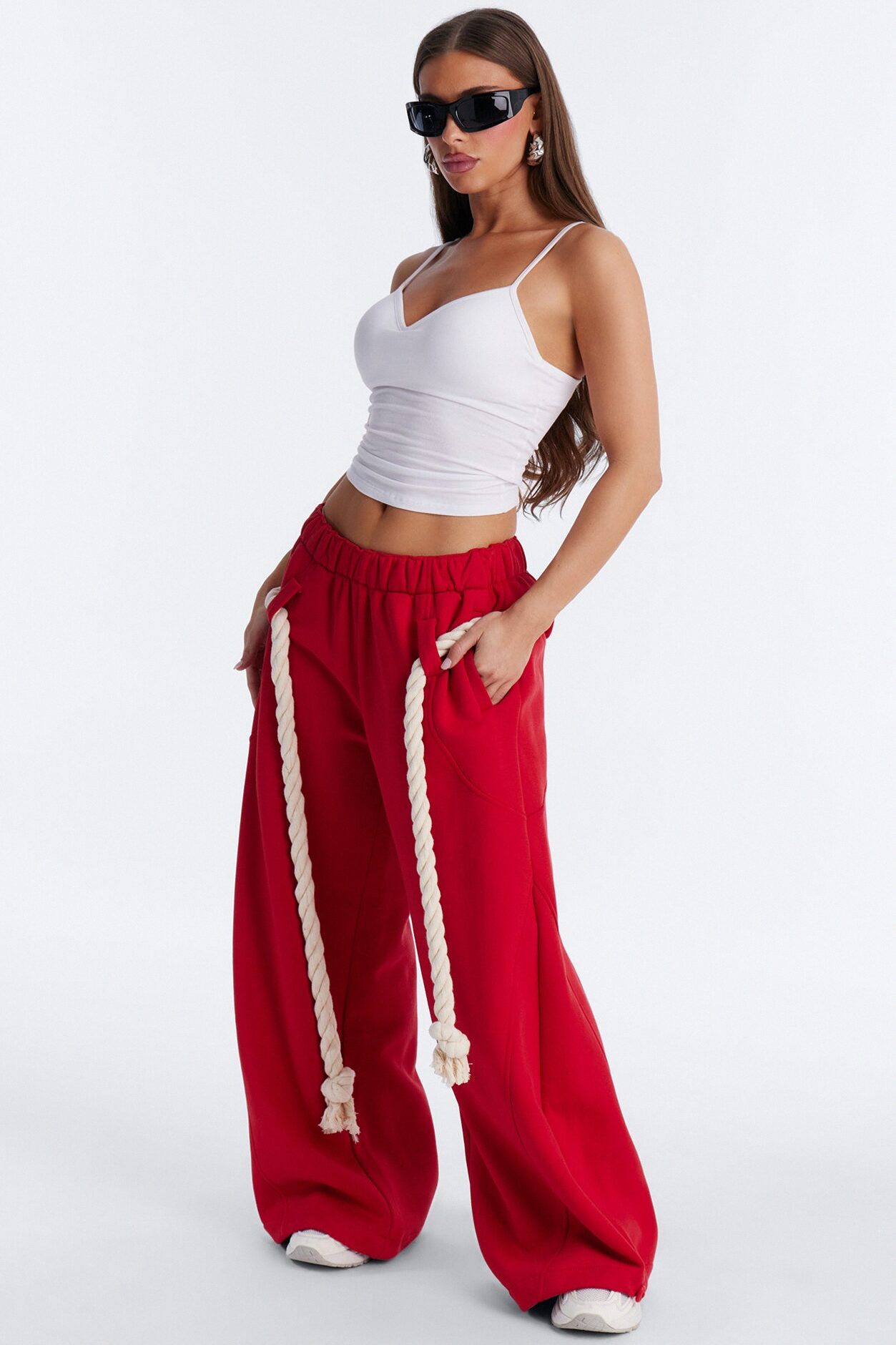 Rope Me In Baggy Barrel Sweatpants - Red