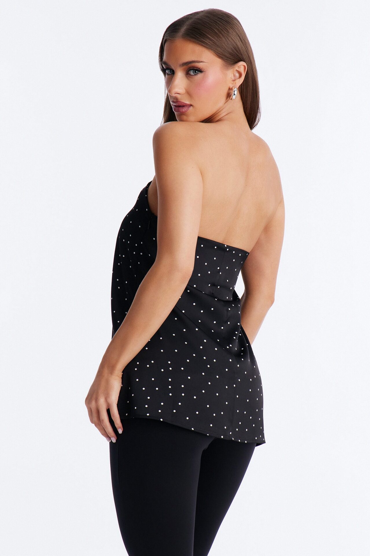 Spring Breeze Polka Dot Satin Tube Top - Black/combo