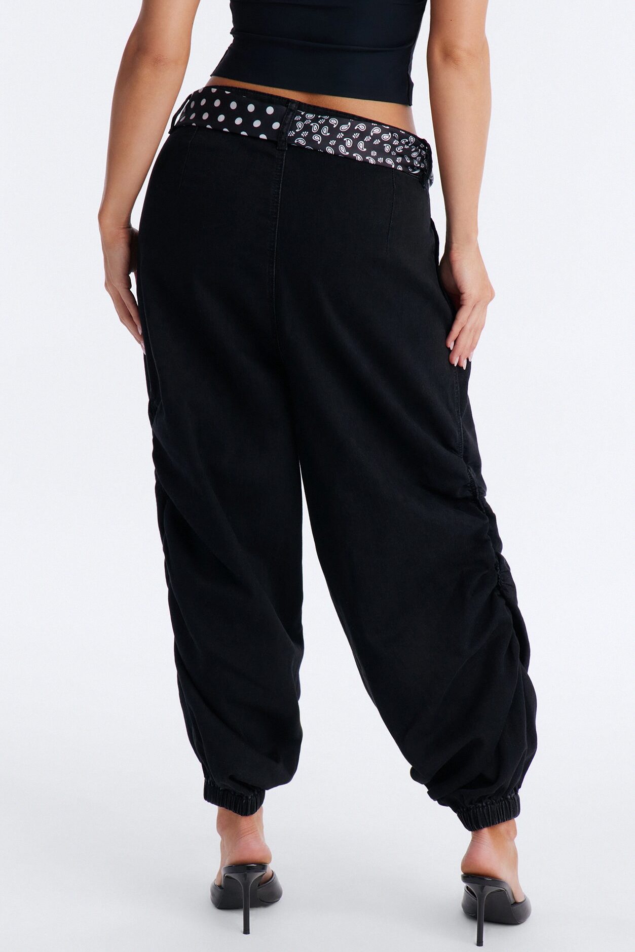 Midnight In Mykonos Scarf Belted Jogger Jeans - Black