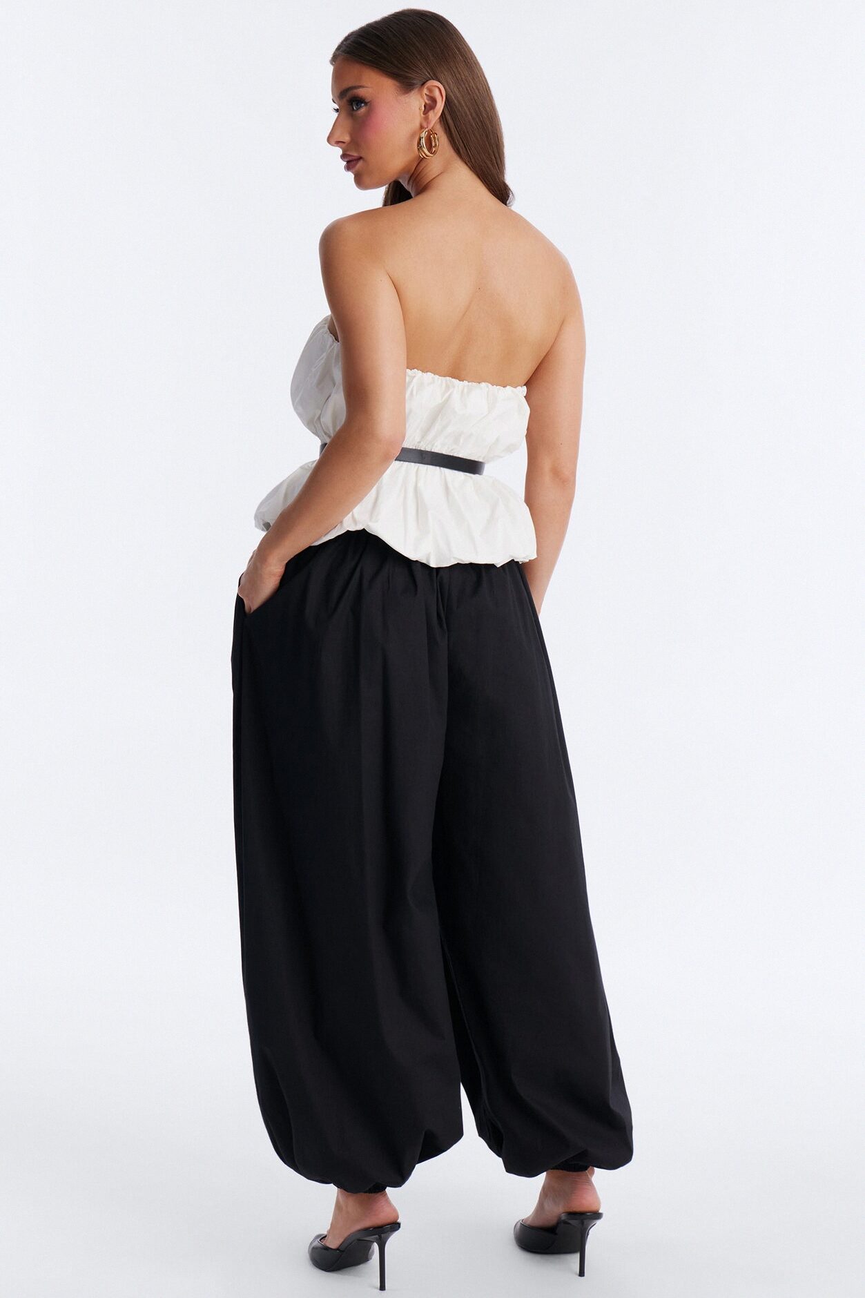 Sabrina Belted Balloon Pant Set - Black/White