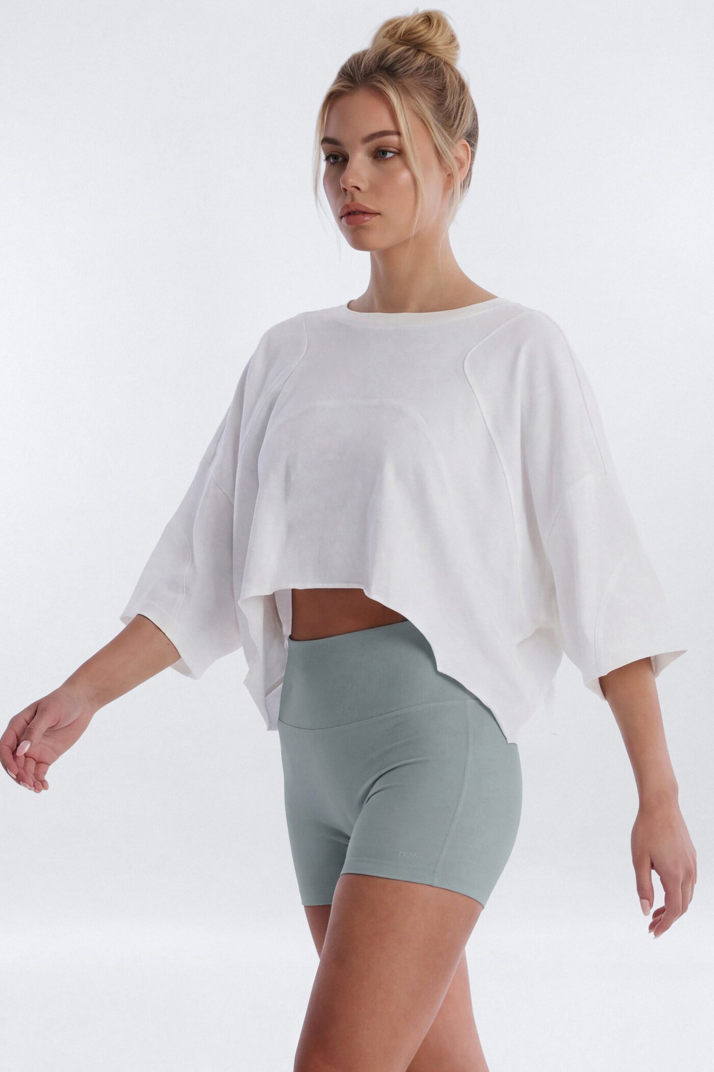 Cotton Jersey Oversized Stitched Short Sleeve Top - Bright White