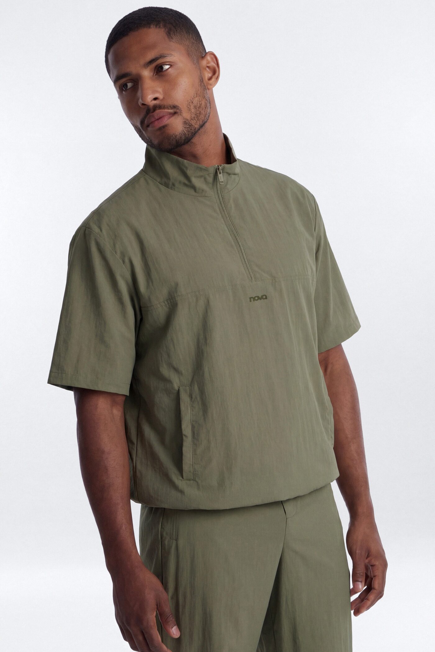 CoreNylon Short Sleeve Quarter Zip Jacket Top - Moss