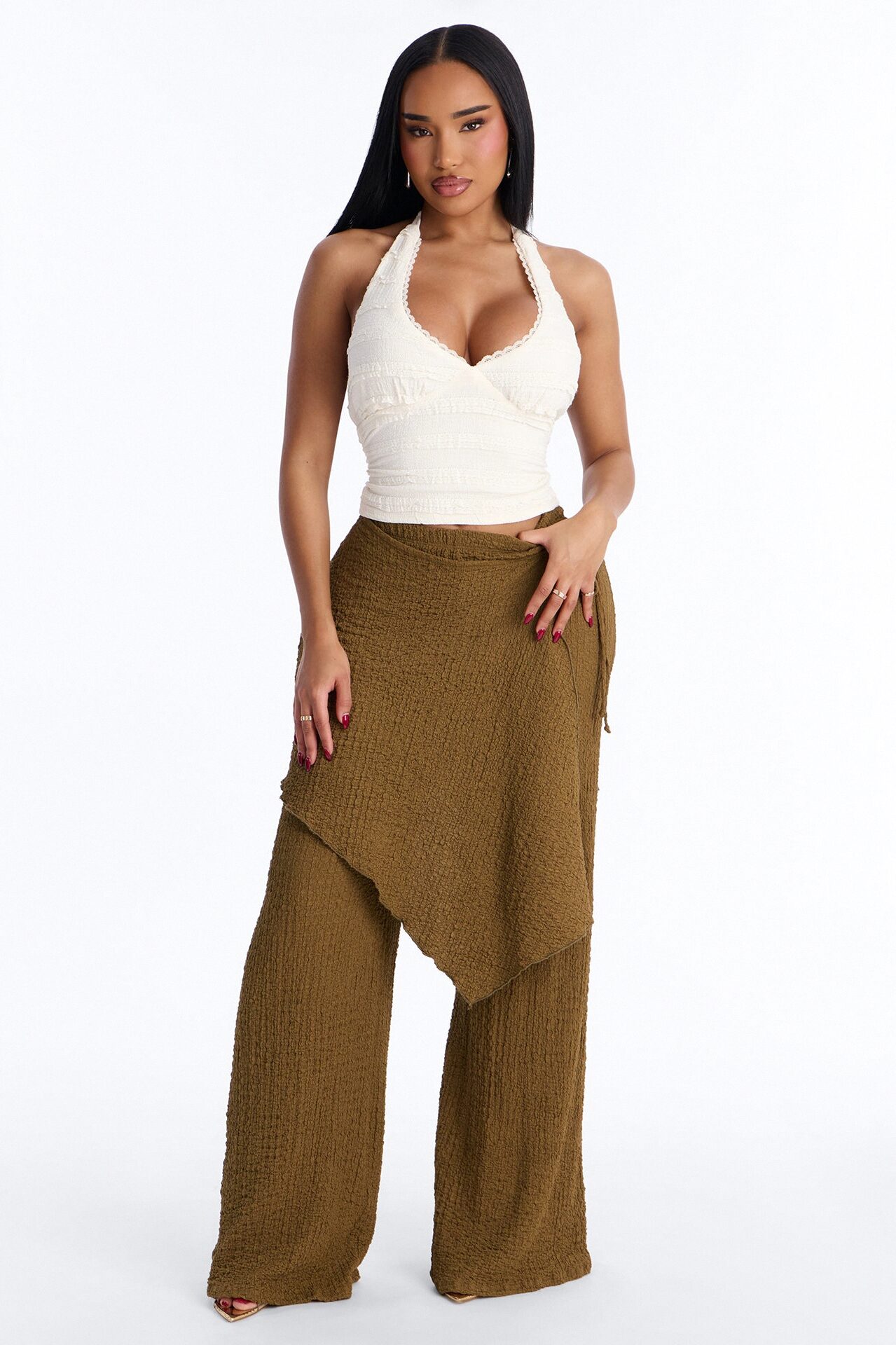 Wrap It Up Skirt Wide Leg Pant 33″ - Olive