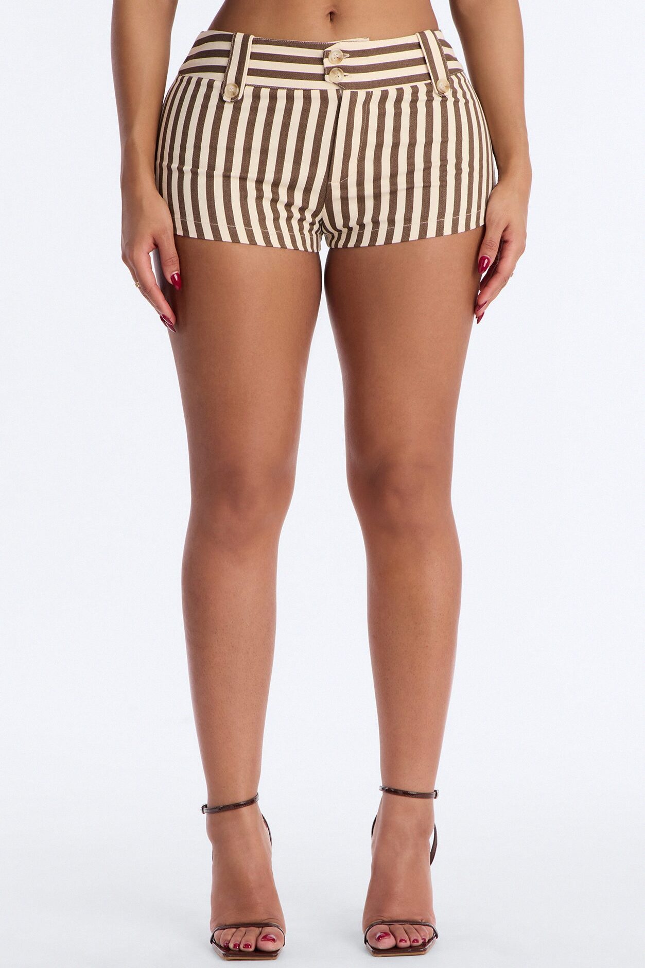 Phoebe Striped Twill Micro Short - Brown/combo