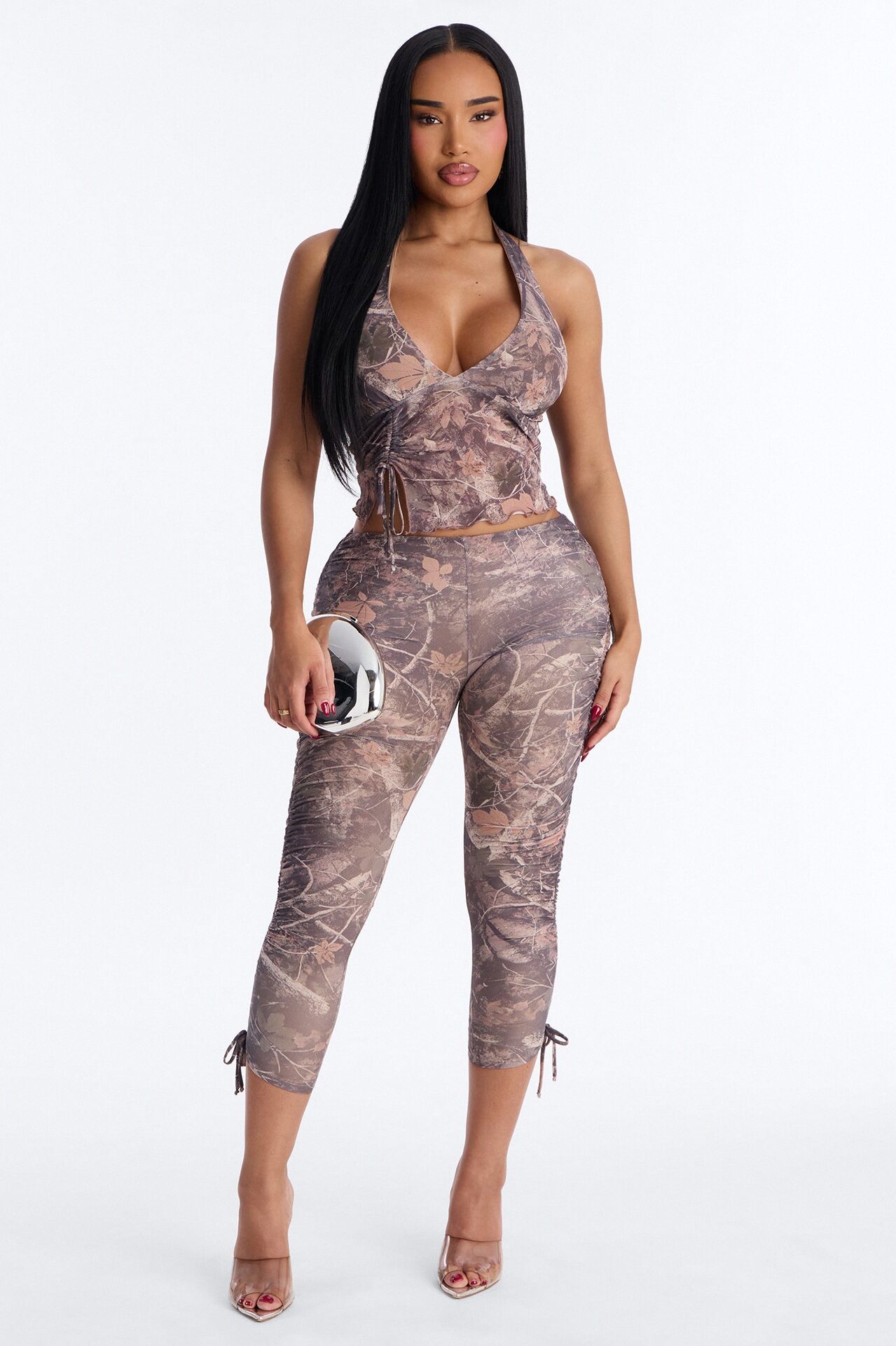 Wild One Halter Capri Set - Brown/combo