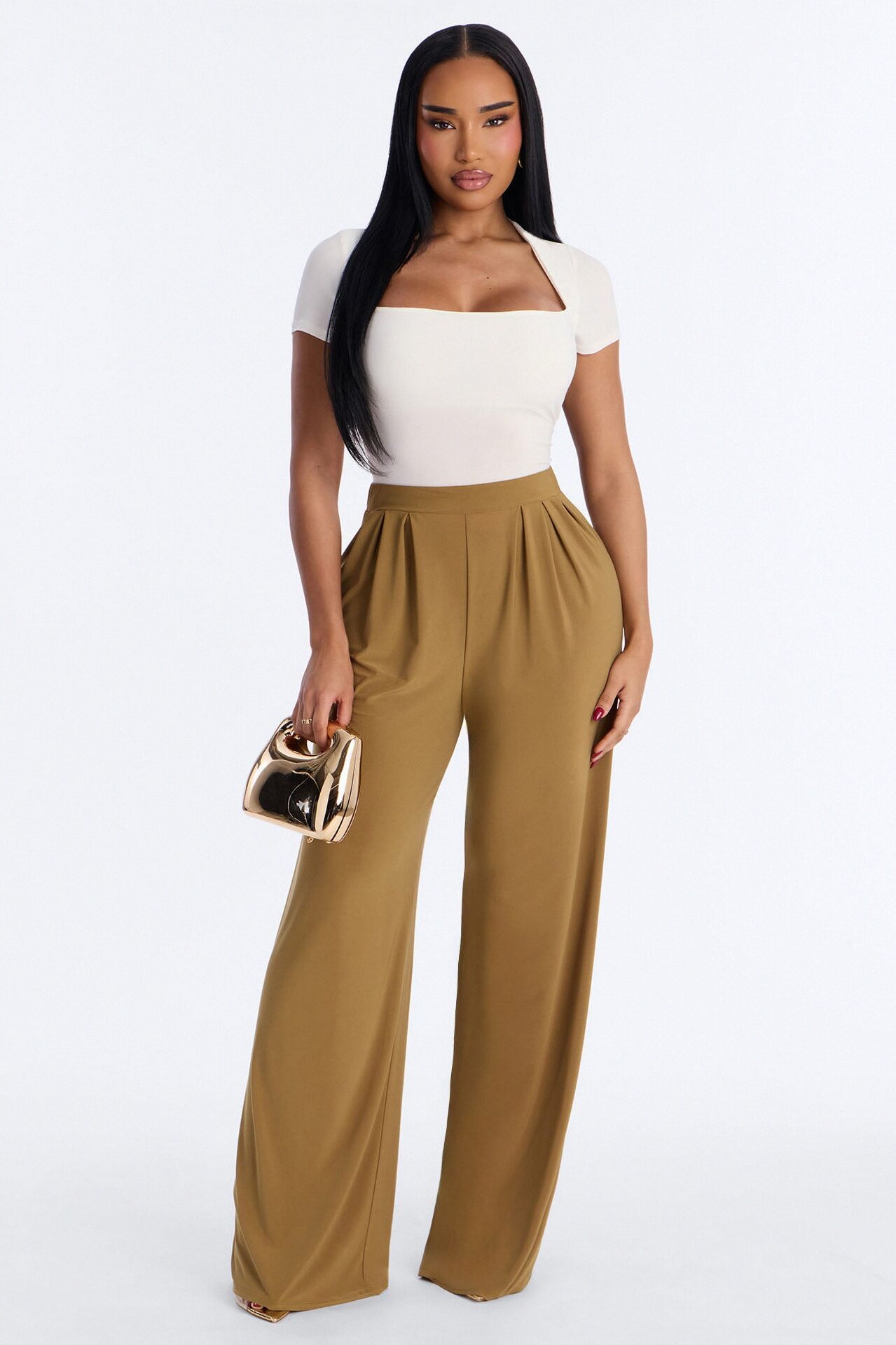 Emilie Ruched Square Neck Short Sleeve Top - Off White