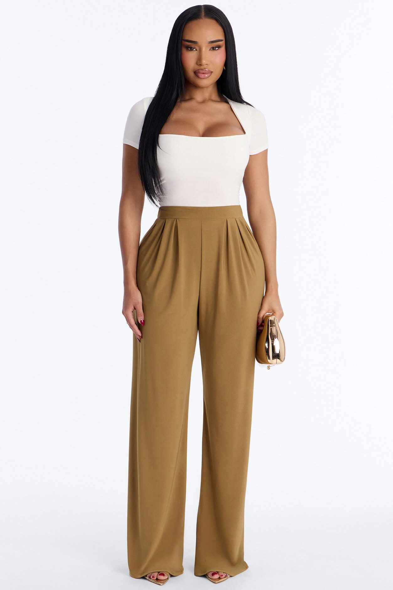 Dottie Slinky Relaxed Wide Leg Pant 32″ - Olive