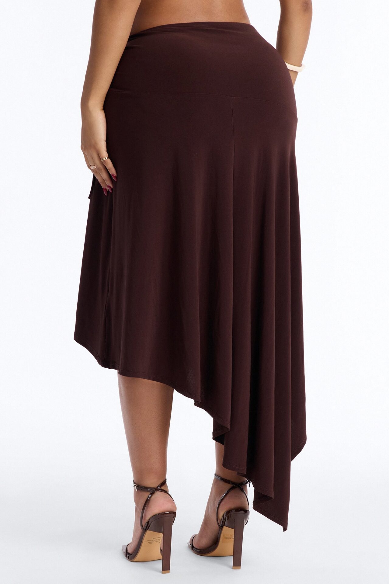 Leila Ruched Asymmetrical Midi Skirt - Chocolate