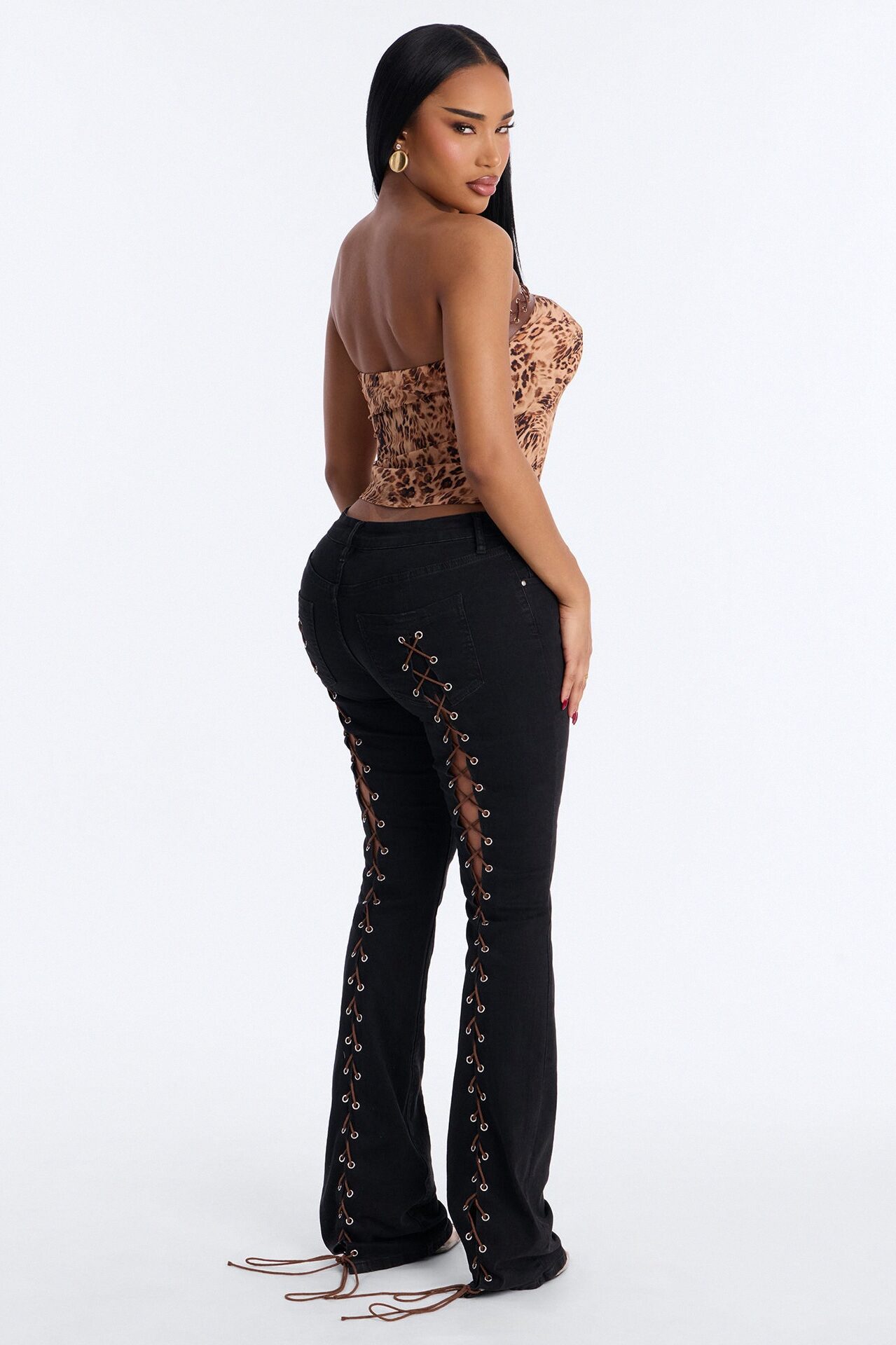 Crossfire Lace Up Bootcut Jeans - Black Wash
