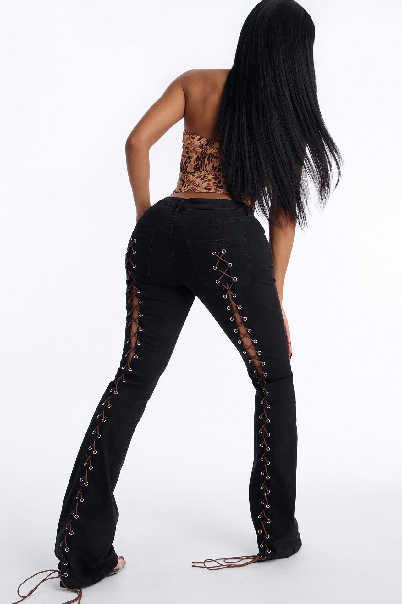 Crossfire Lace Up Bootcut Jeans - Black Wash