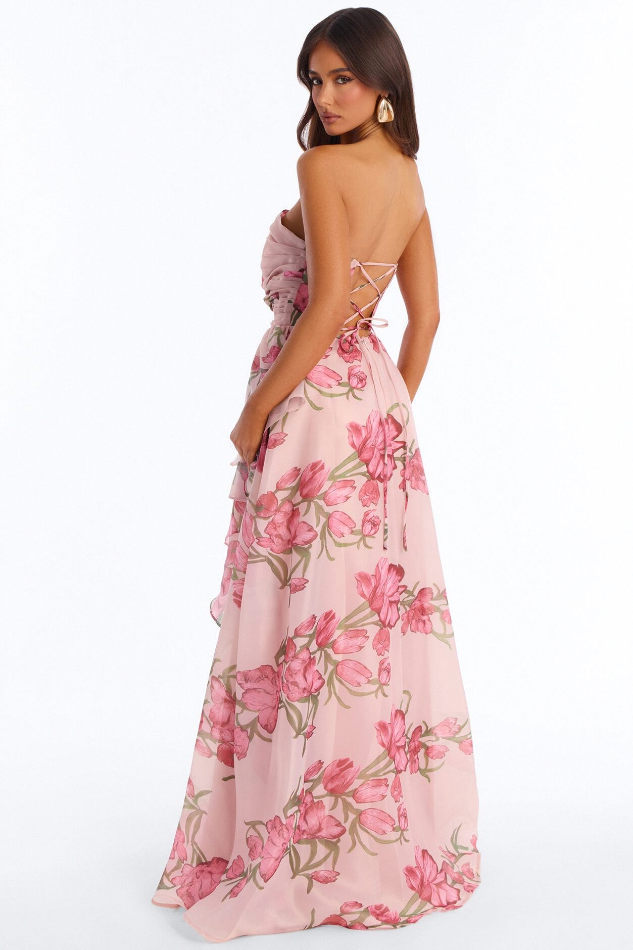 Kinsley Ruffle Floral Gown - Pink
