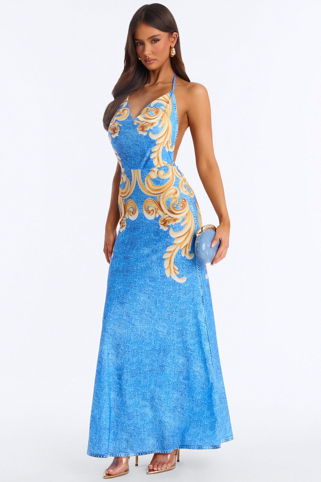 The Baddest Backless Maxi Dress - Denim