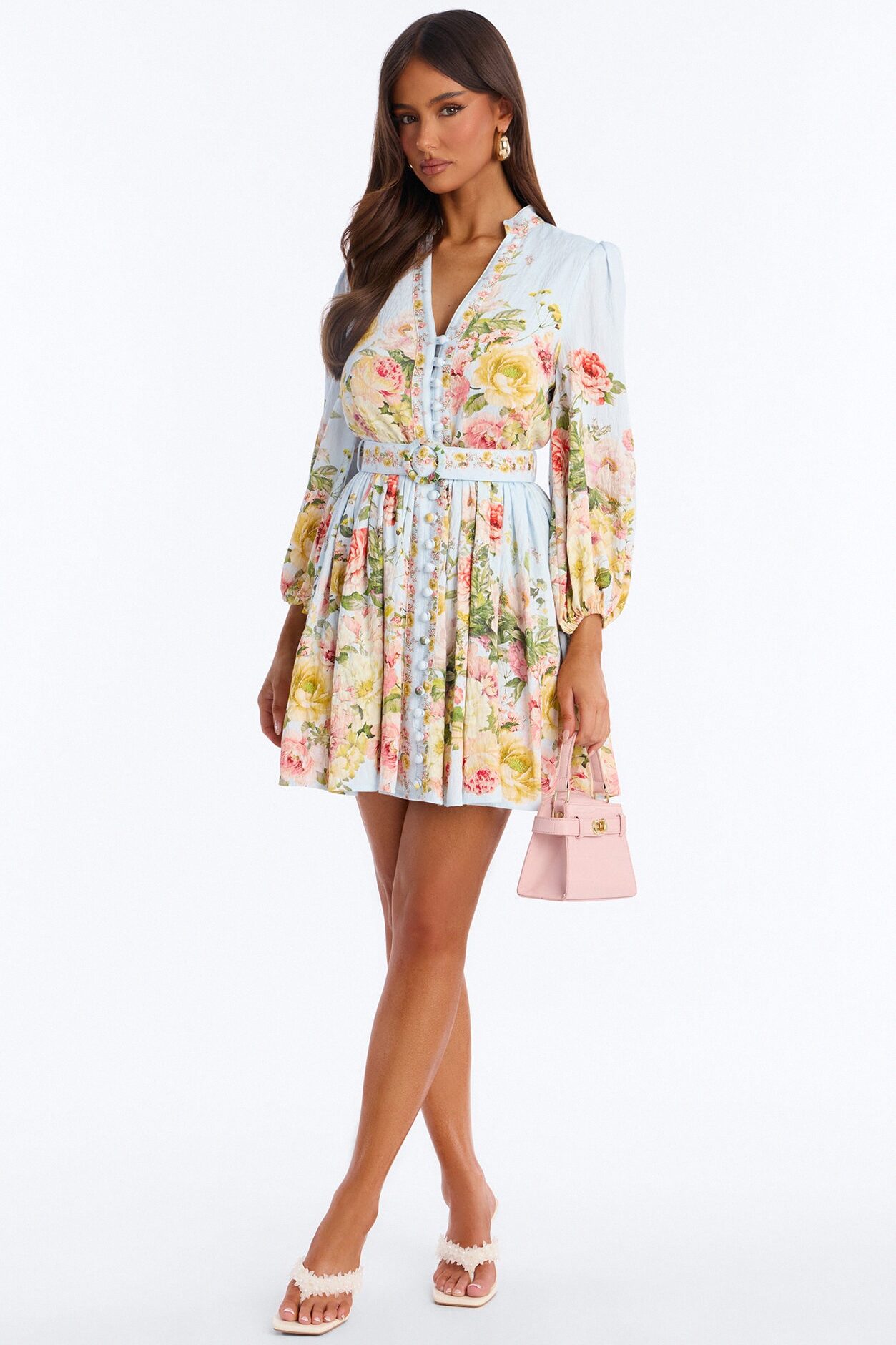 Blair Belted Rayon Mini Dress - Blue