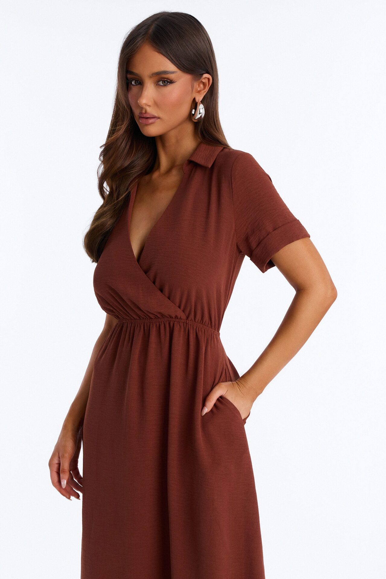 Caroline Cinched Midi Dress - Chocolate
