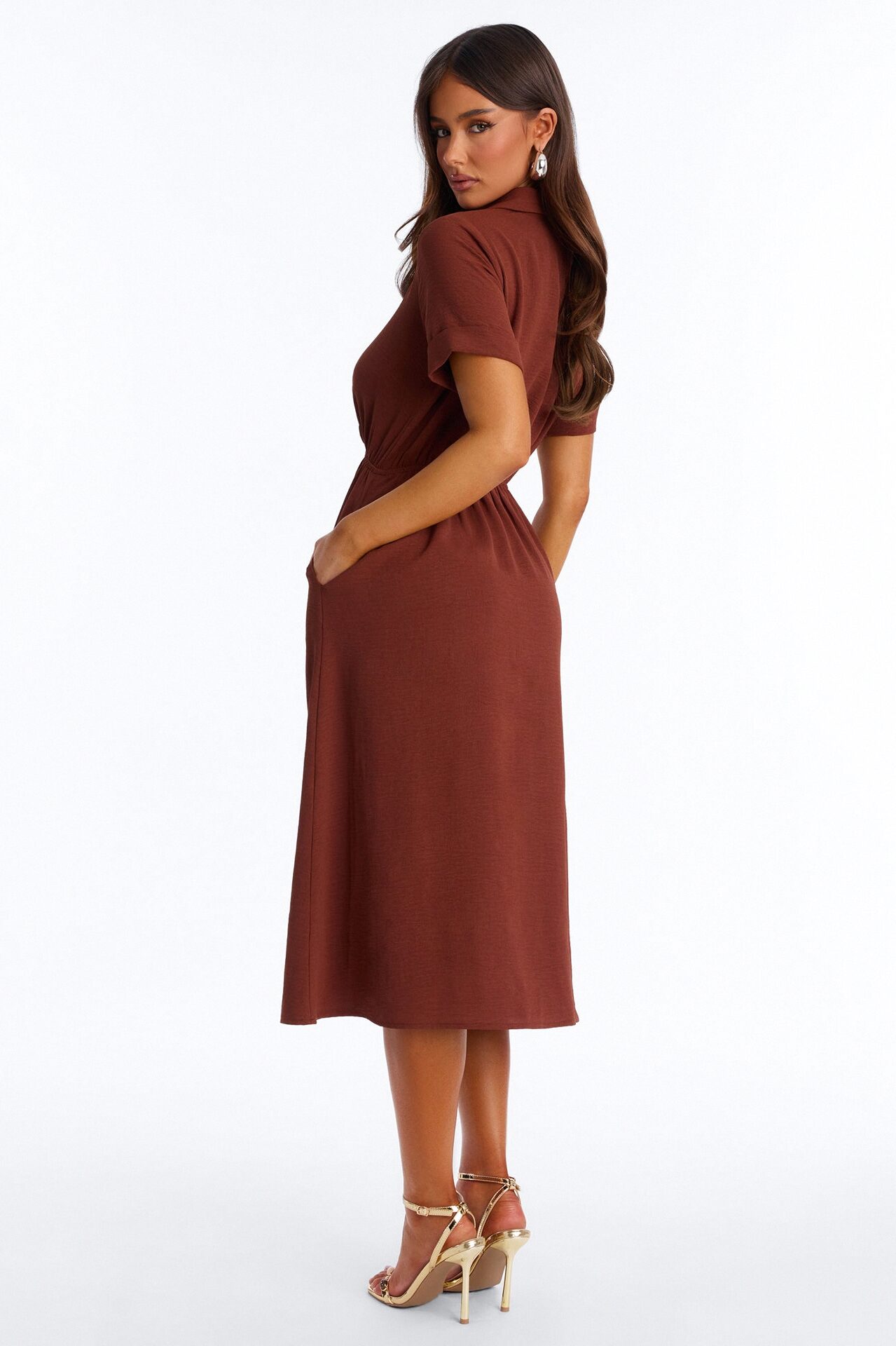 Caroline Cinched Midi Dress - Chocolate