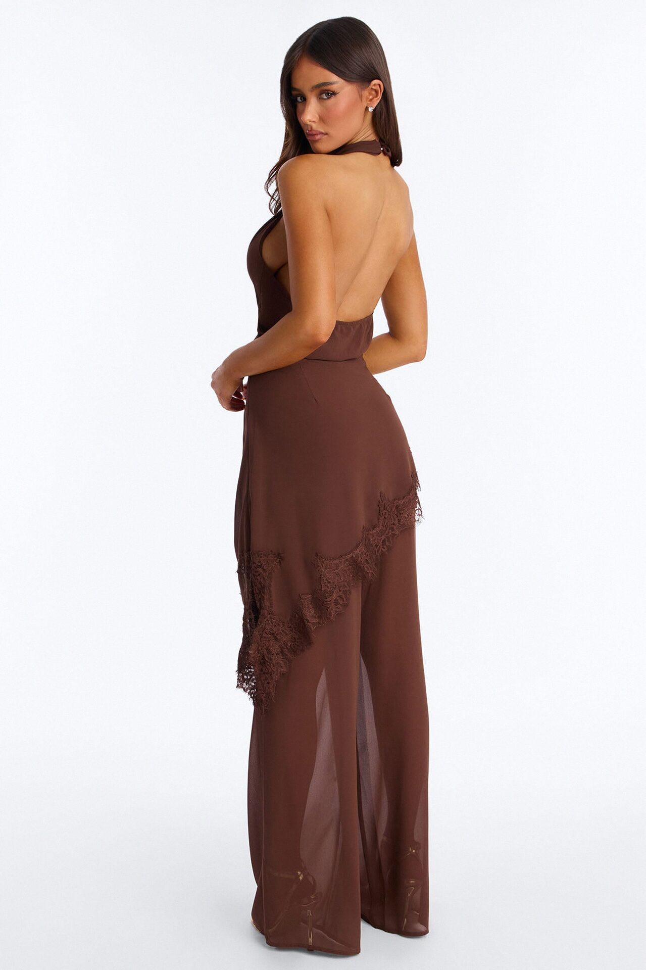 Current Mood Chiffon Halter Pant Set - Brown