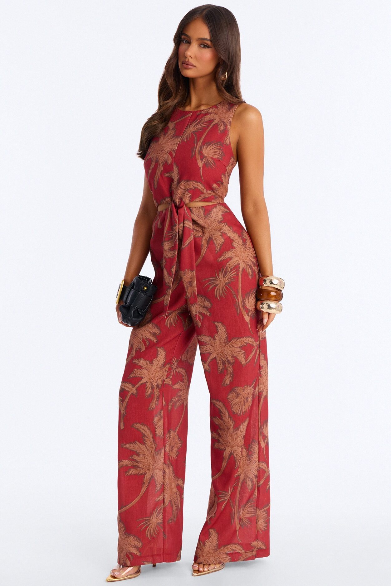 Off To Sunset Linen Jumpsuit - Rust