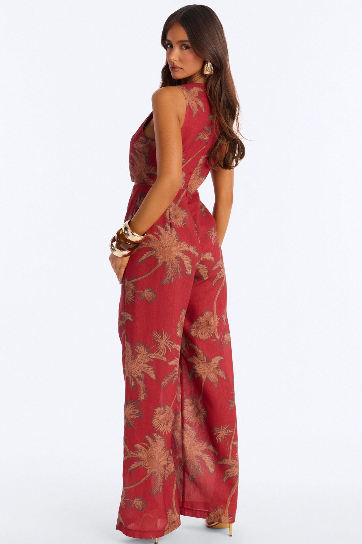 Off To Sunset Linen Jumpsuit - Rust