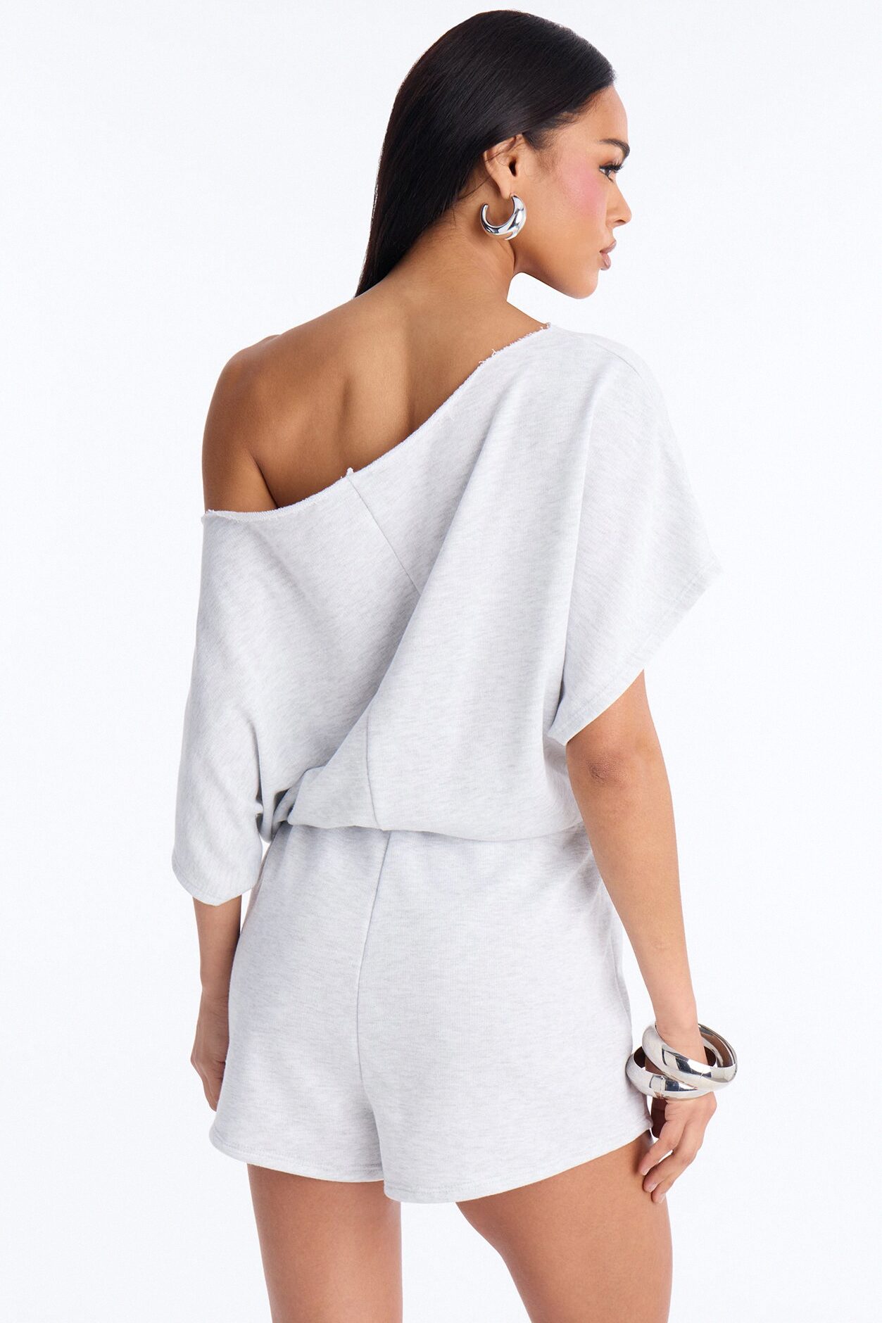 Weekend Away Off Shoulder Romper - Heather Grey