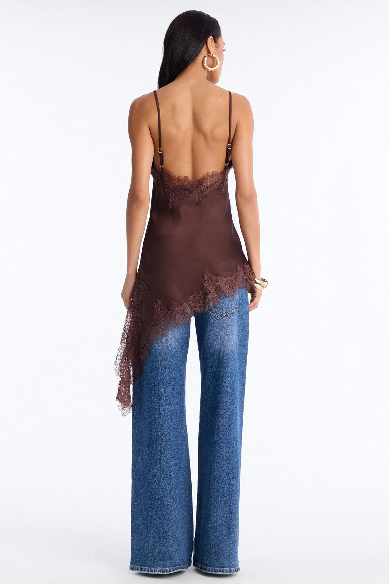 Taste Of Trouble Lace Trim Satin Top - Chocolate