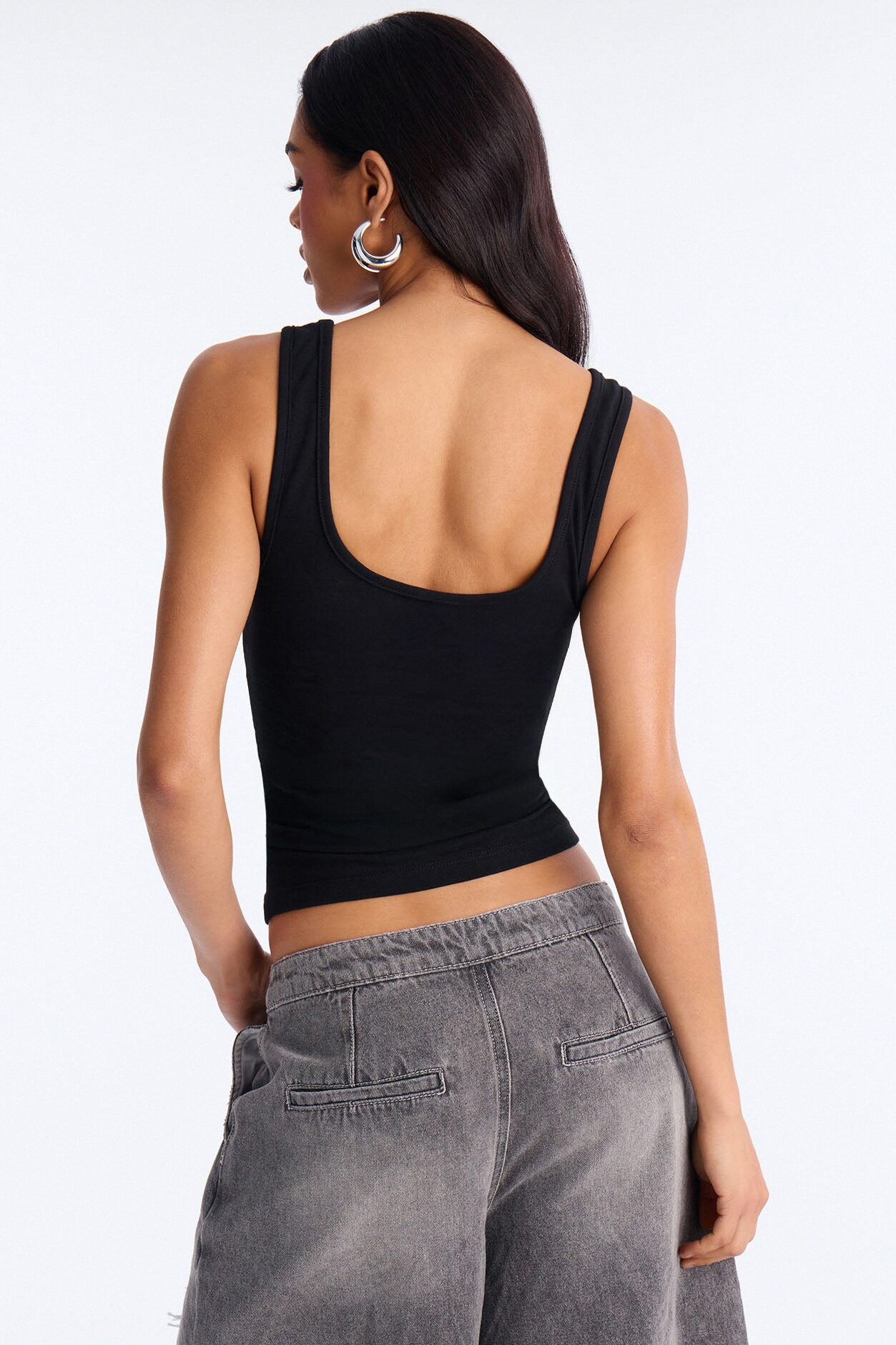 Lace Corset Graphic Tank - Black