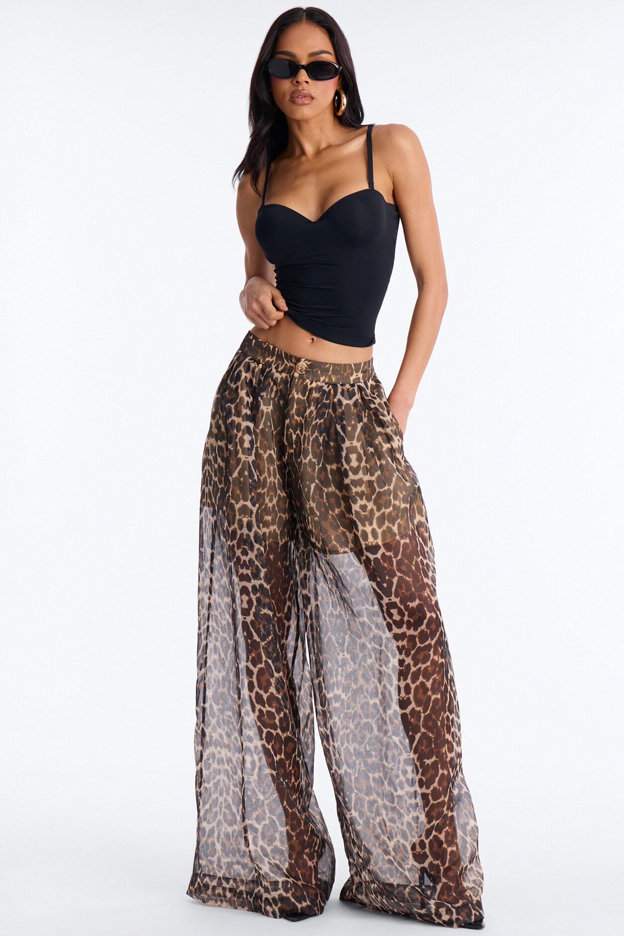 Hollie Wide Leg Leopard Organza Pant - Leopard