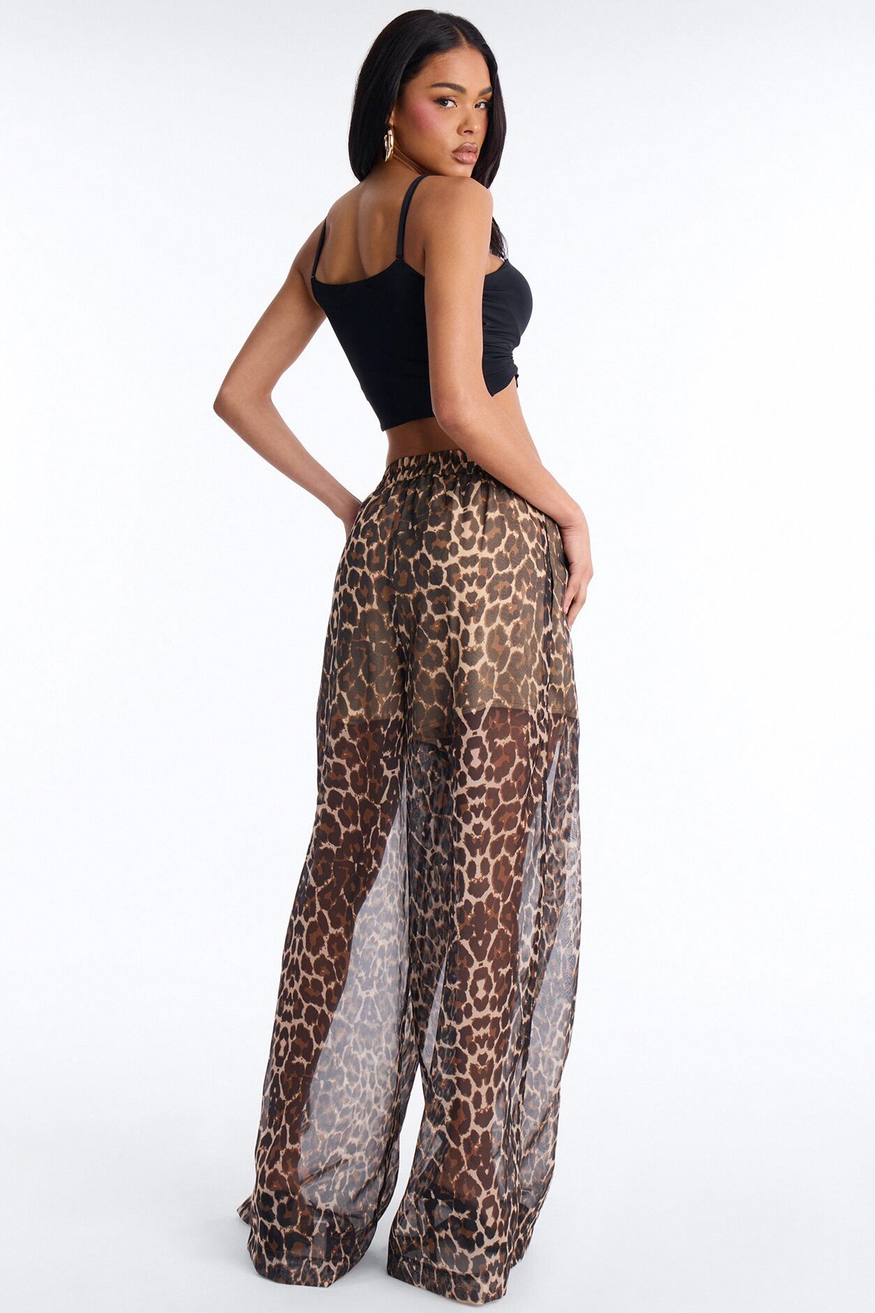 Hollie Wide Leg Leopard Organza Pant - Leopard