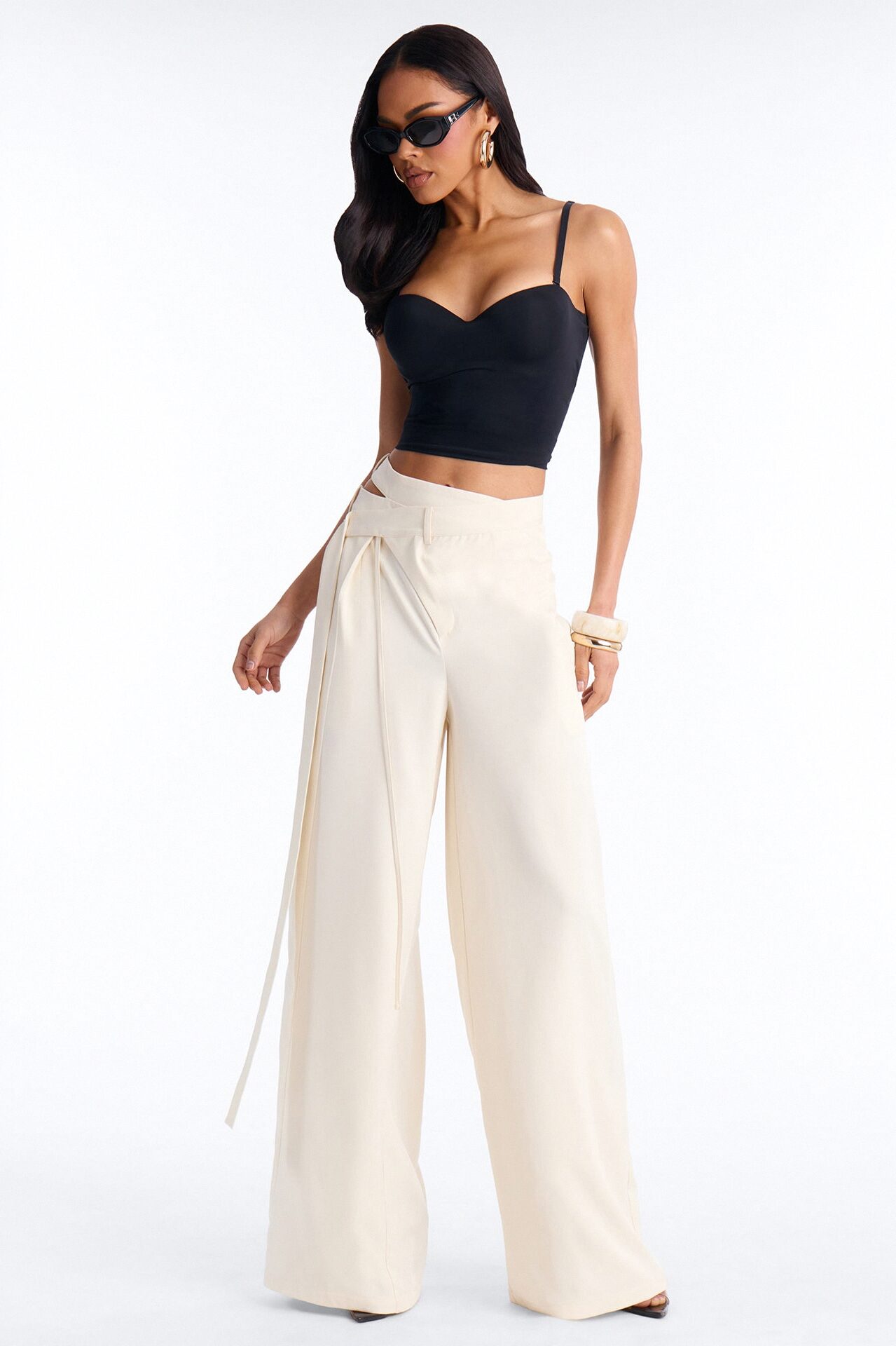 All Wrapped Up Cutout Wide Leg Trousers - Ivory