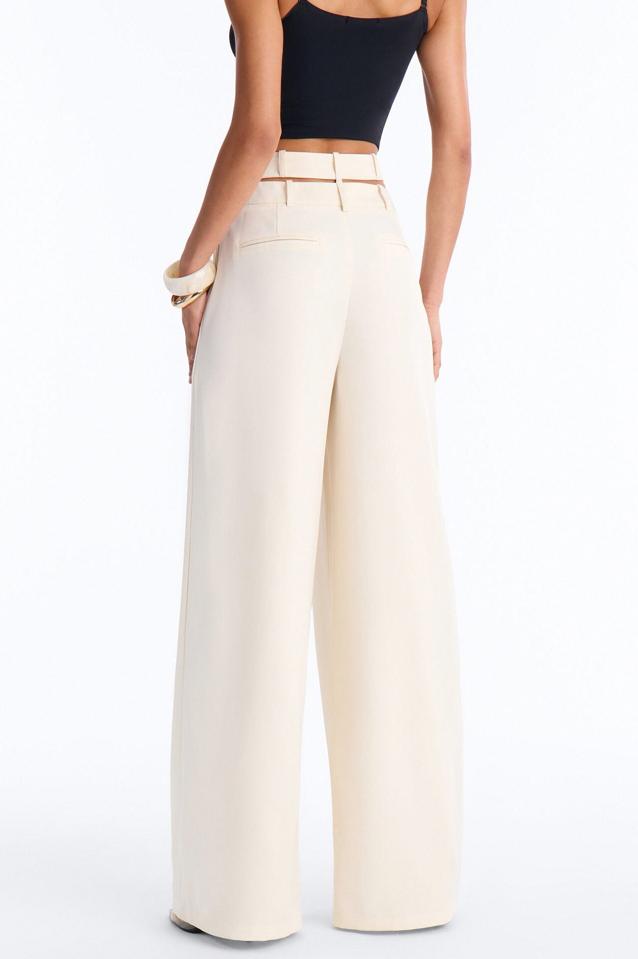 All Wrapped Up Cutout Wide Leg Trousers - Ivory