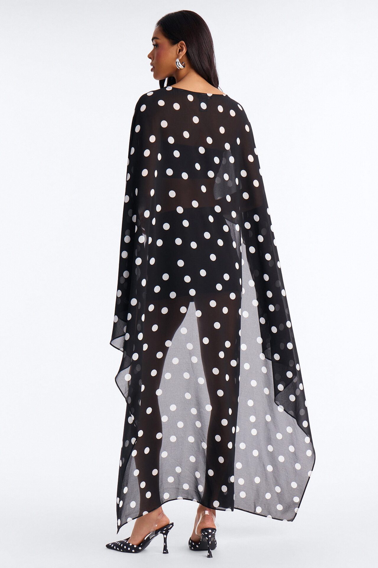 Sun Chaser Polka Dot Chiffon Poncho - Black/combo