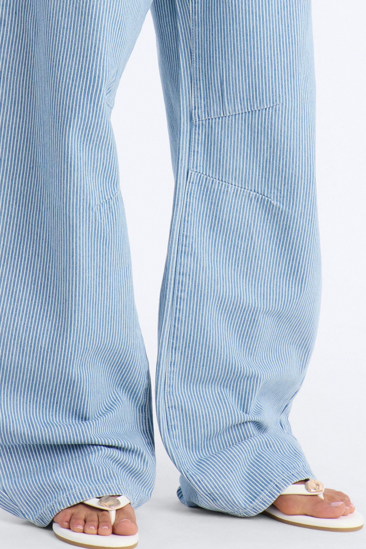 Oceanside Tie Waist Striped Tie Waist Jeans - Light Wash