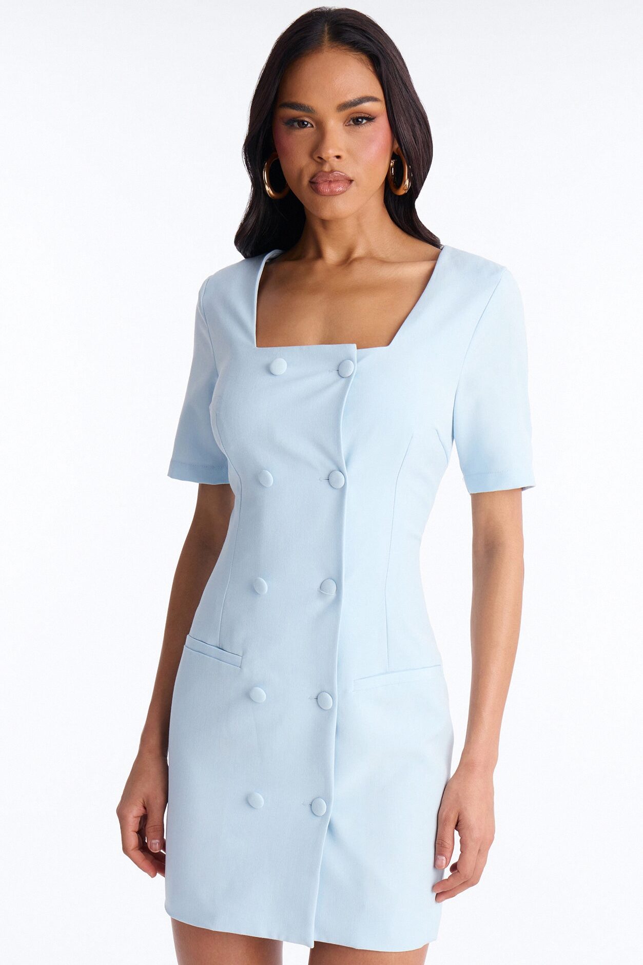 Winnie Short Sleeve Blazer Mini Dress - Light Blue