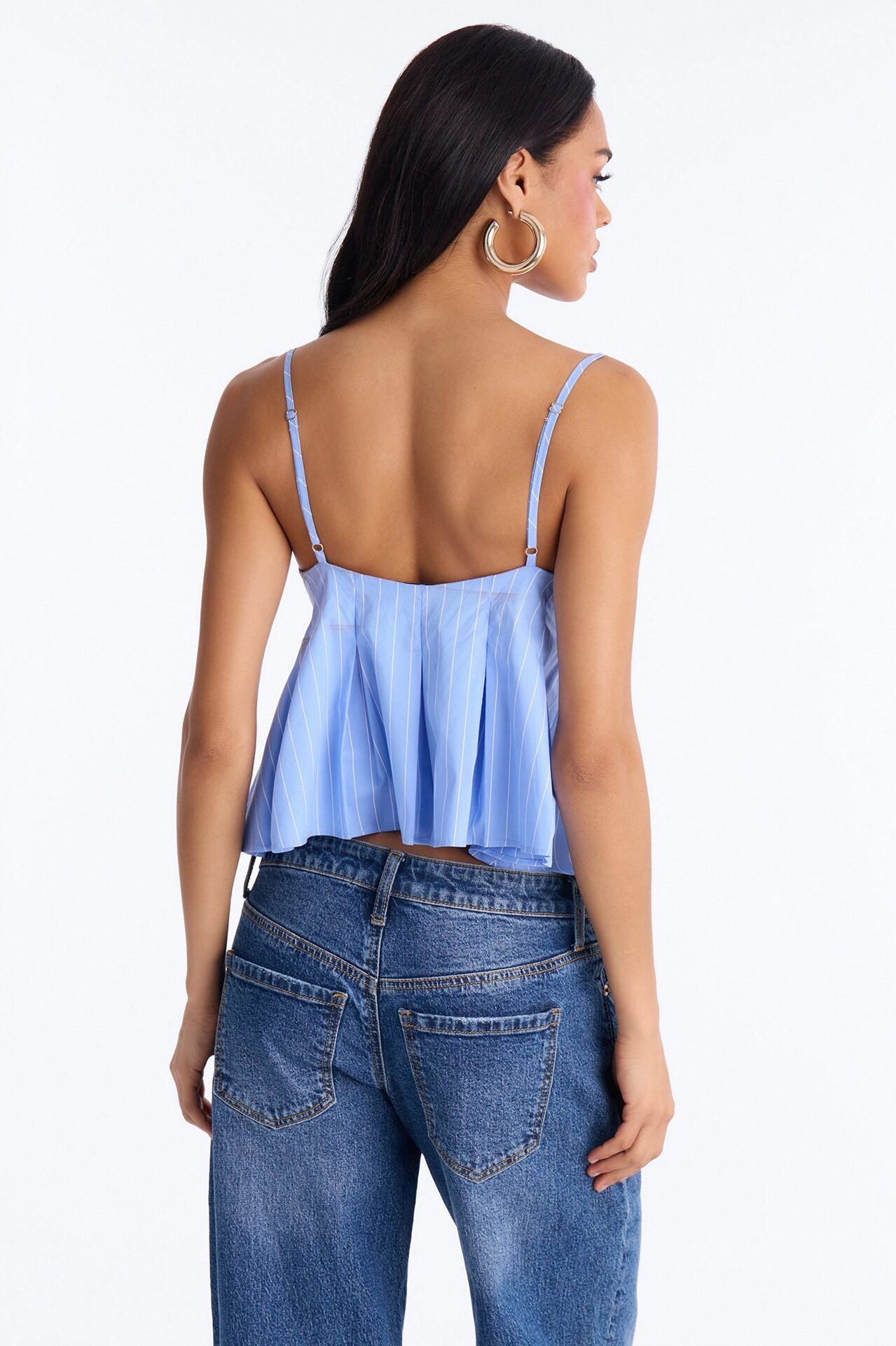 Hearts And Secrets Pinstripe Babydoll Top - Blue/combo
