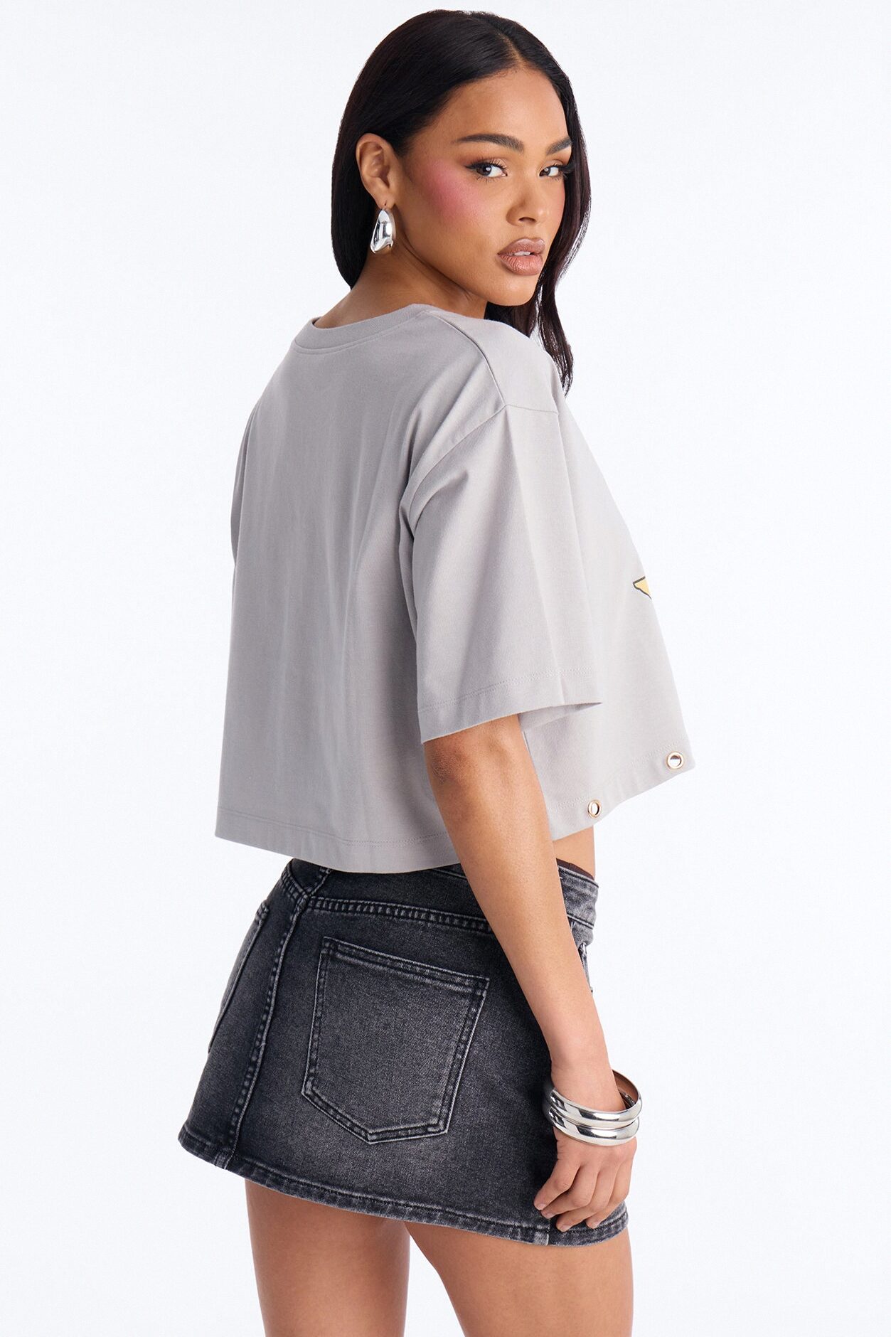 Betty Boop Texas Cropped Tee With Studs - Light Grey